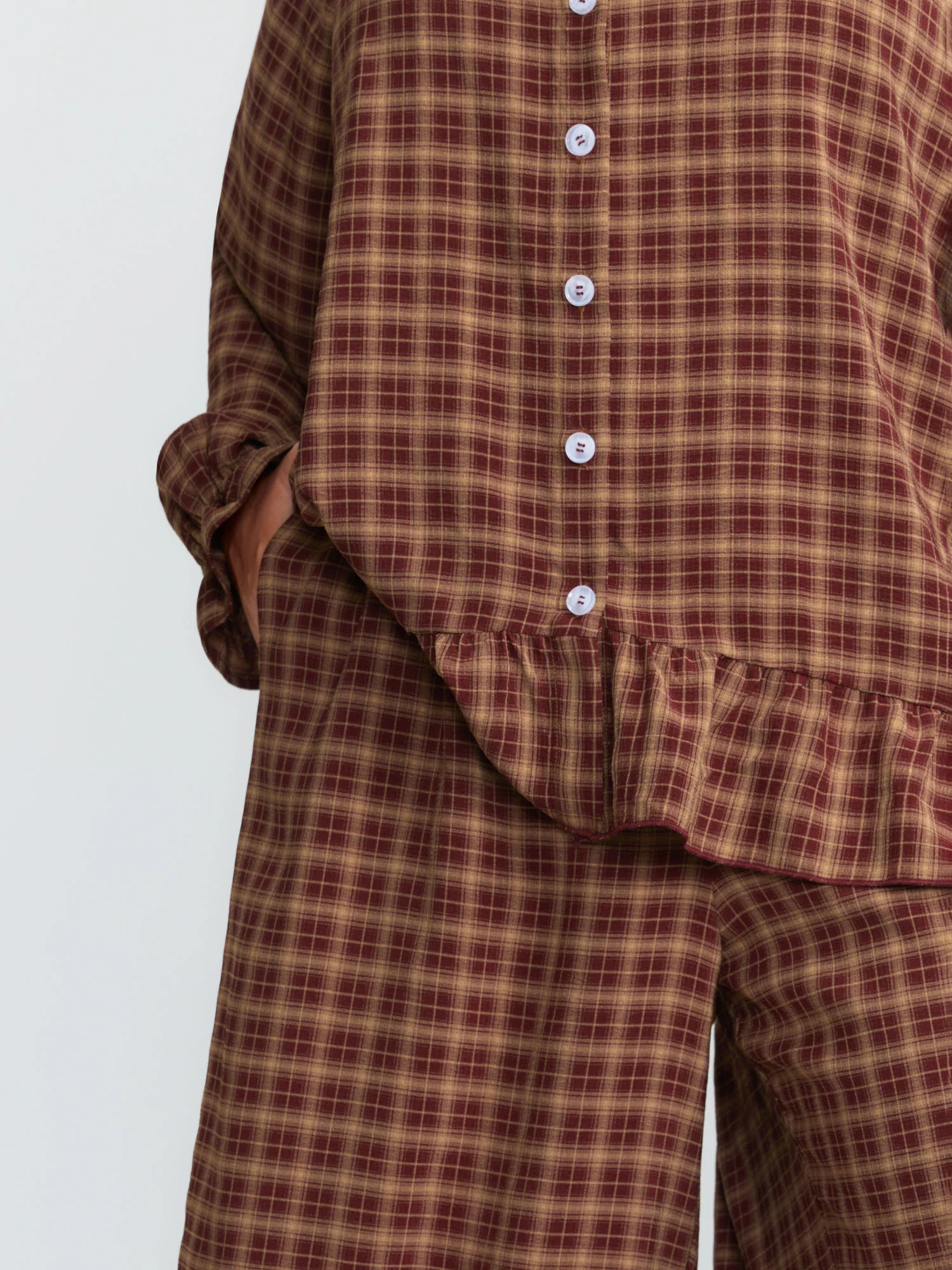 Gingham Print Ruffled Hem Co-Ord Pajama Set - Image 21