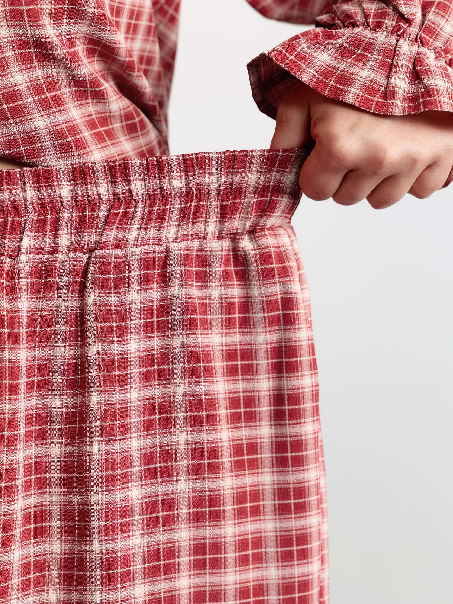 Gingham Print Ruffled Hem Co-Ord Pajama Set - Image 28