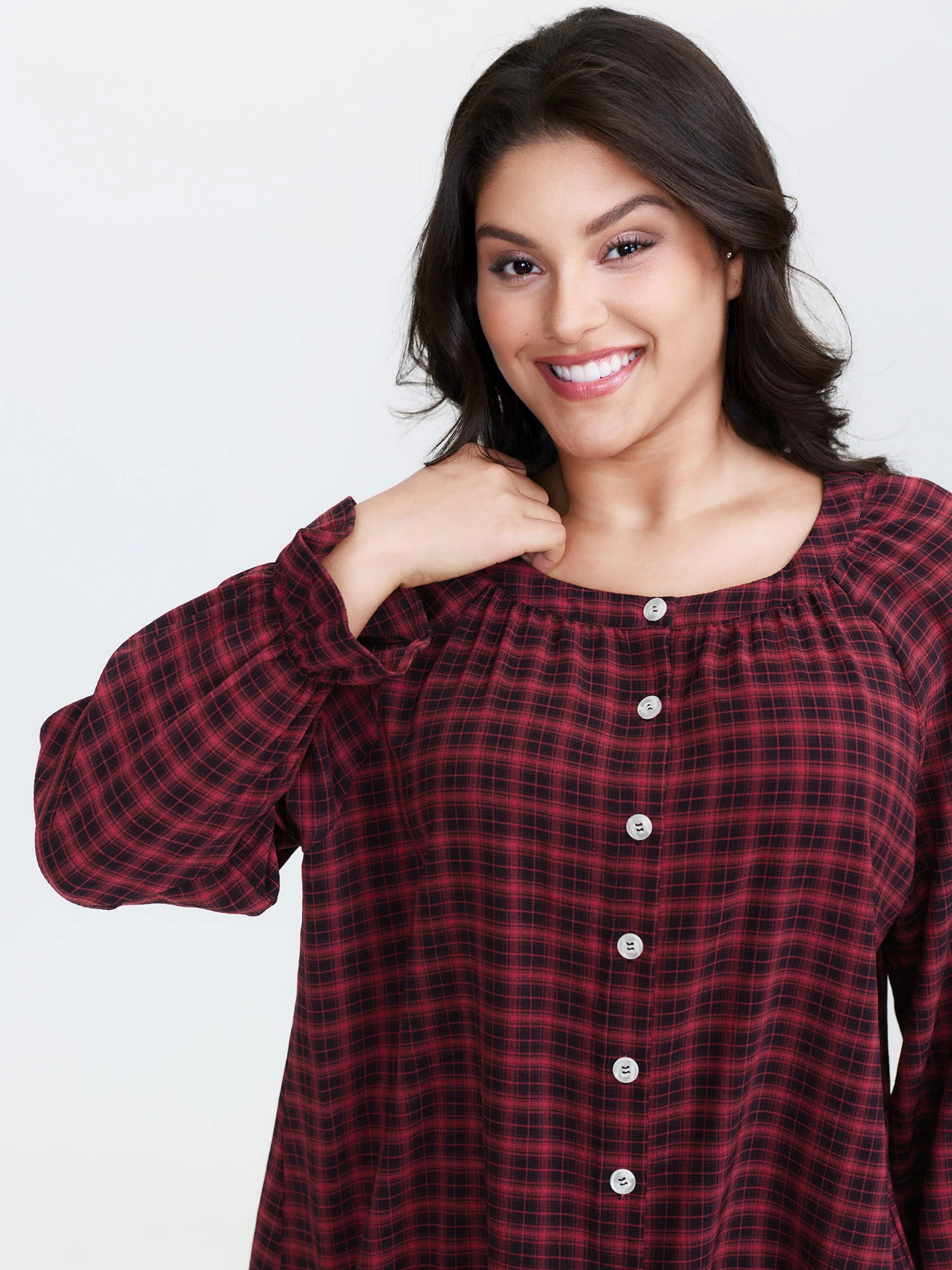 Gingham Print Ruffled Hem Co-Ord Pajama Set - Image 3
