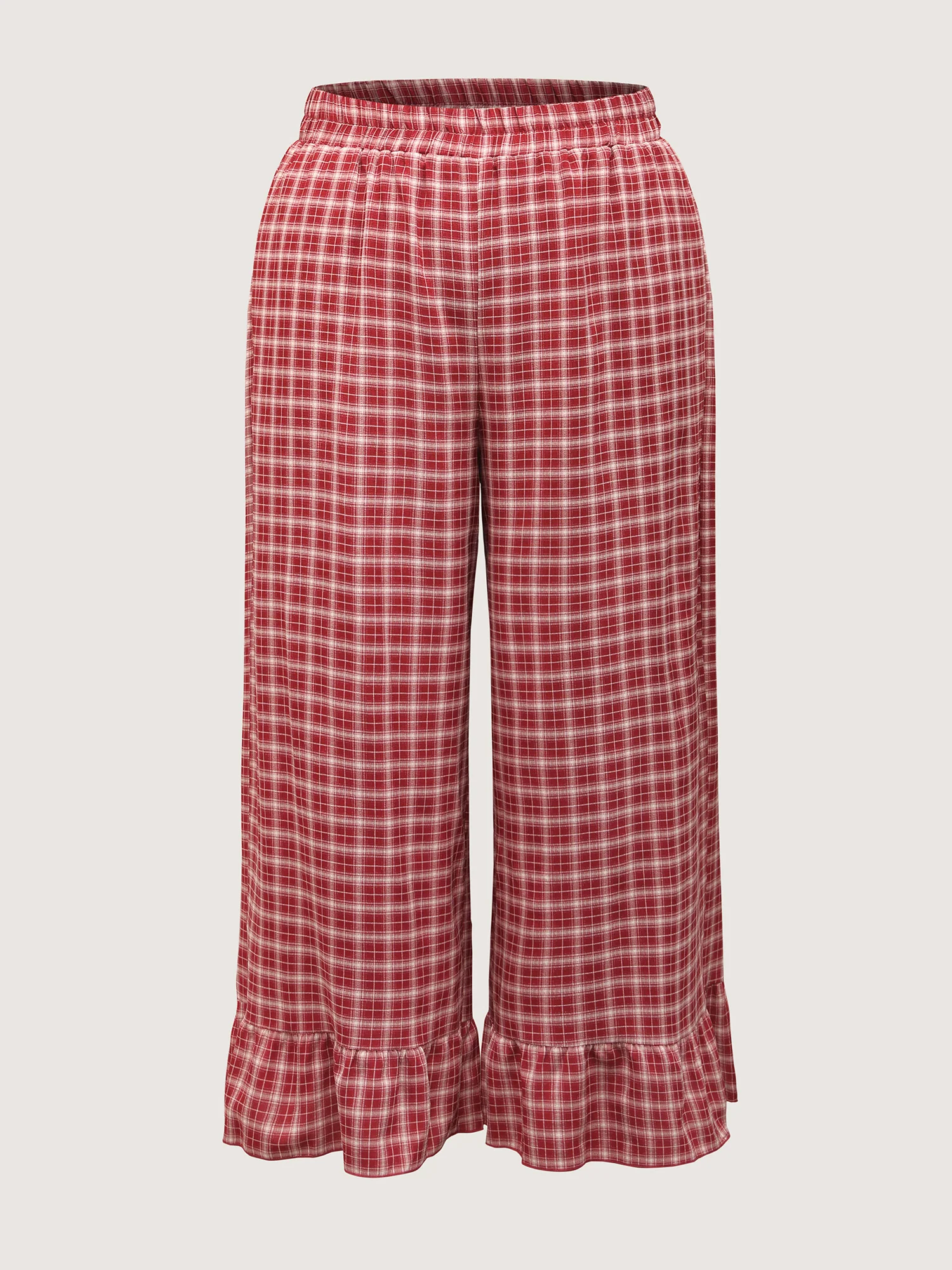 Gingham Print Ruffled Hem Co-Ord Pajama Set - Image 30