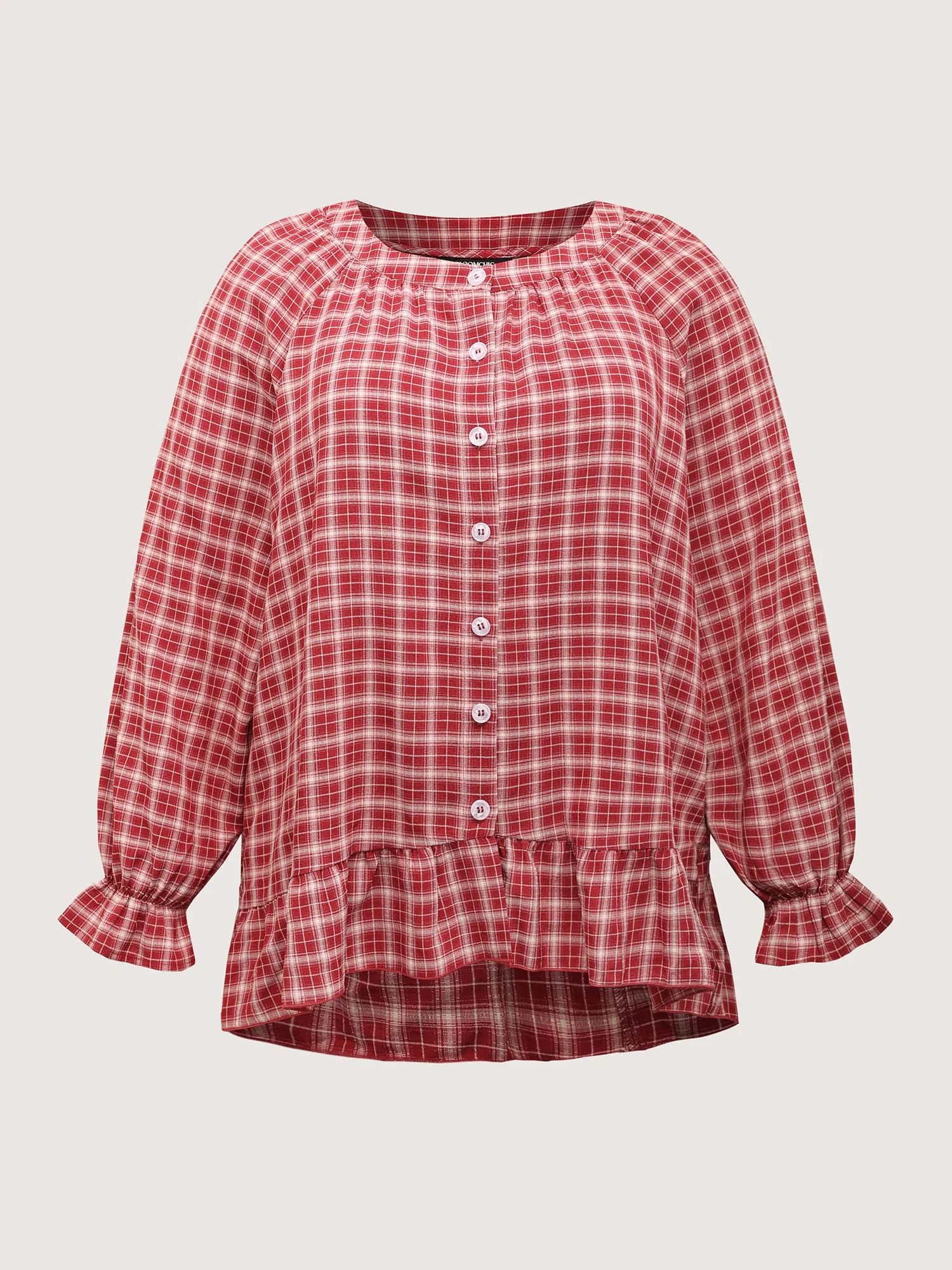Gingham Print Ruffled Hem Co-Ord Pajama Set - Image 31