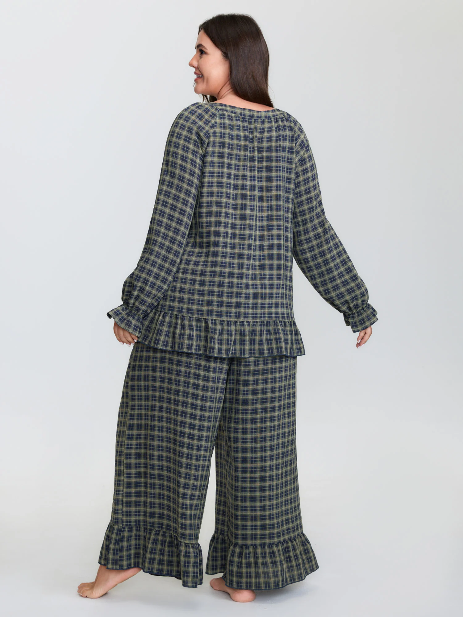 Gingham Print Ruffled Hem Co-Ord Pajama Set - Image 40