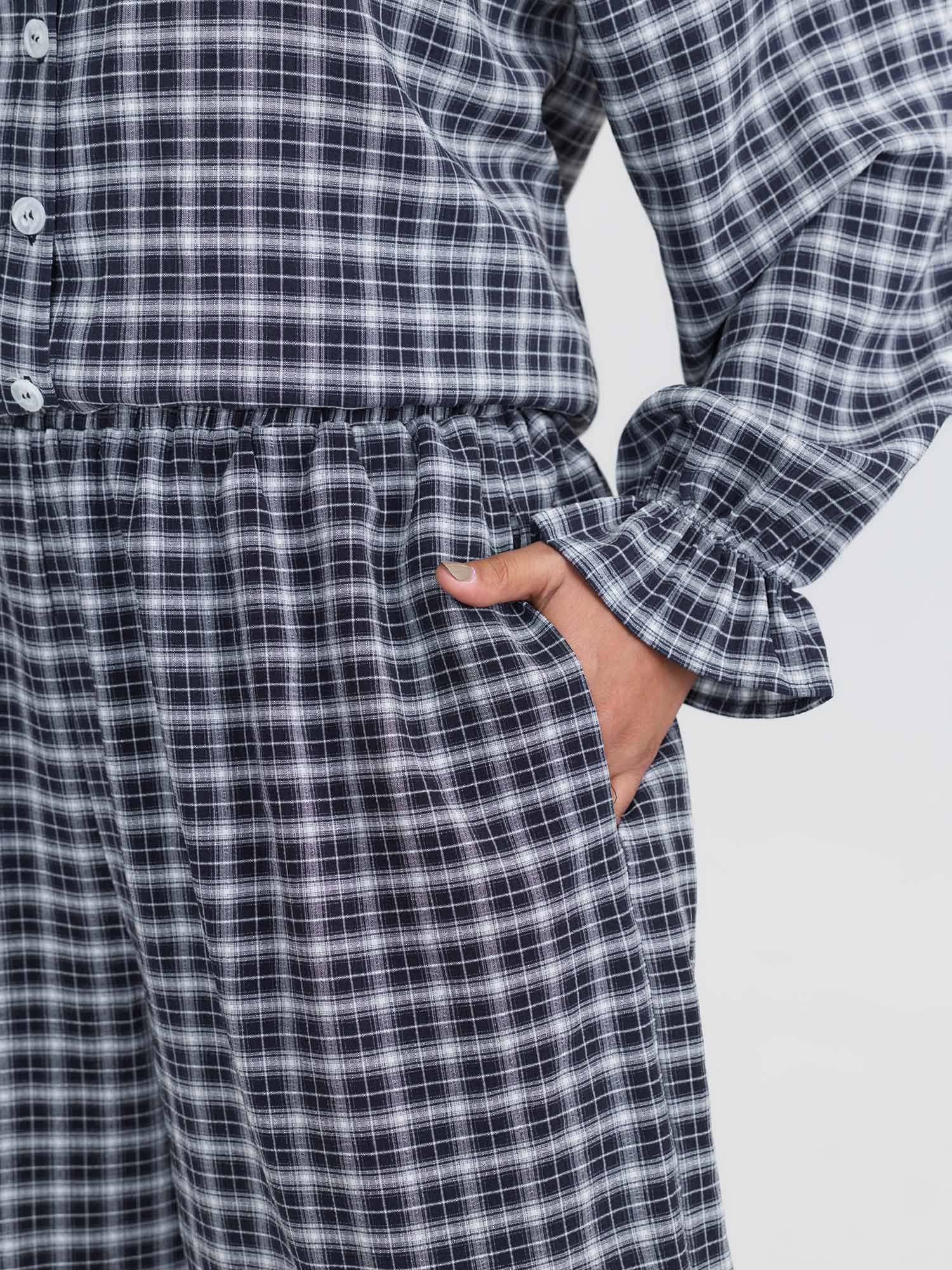 Gingham Print Ruffled Hem Co-Ord Pajama Set - Image 46
