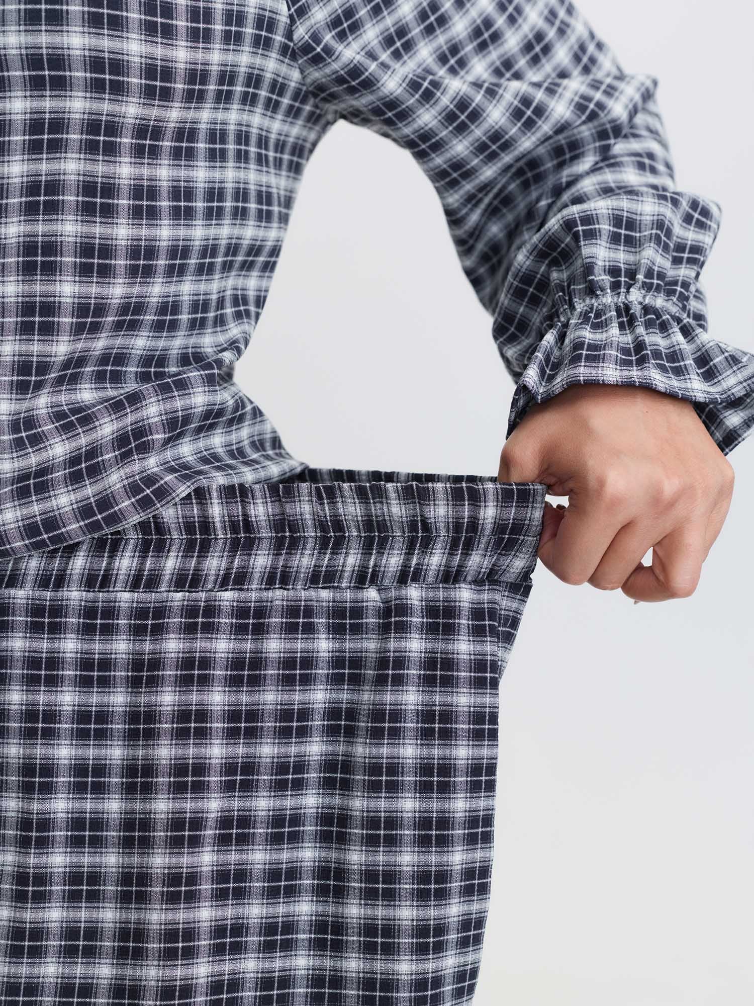 Gingham Print Ruffled Hem Co-Ord Pajama Set - Image 47