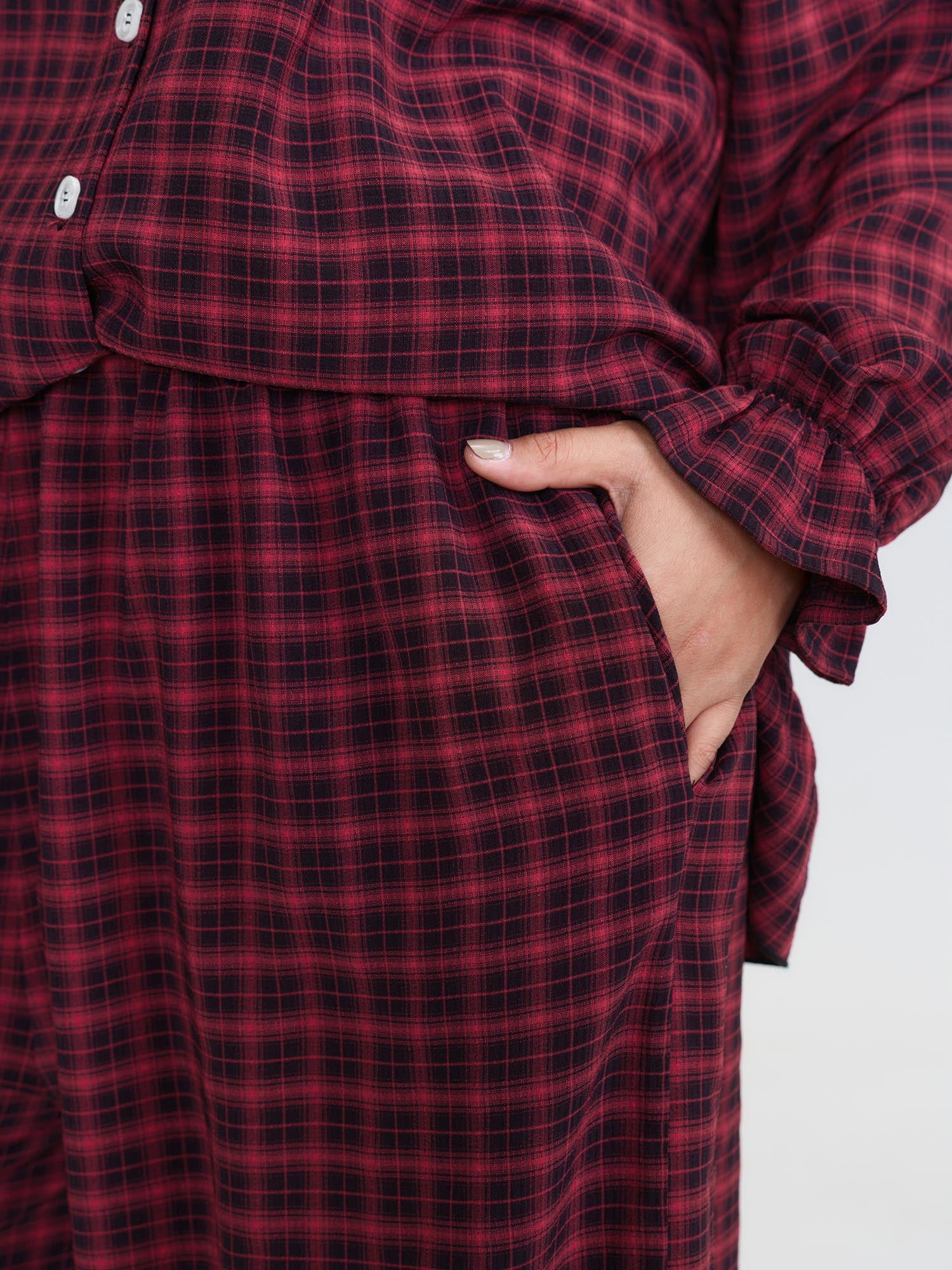 Gingham Print Ruffled Hem Co-Ord Pajama Set - Image 5