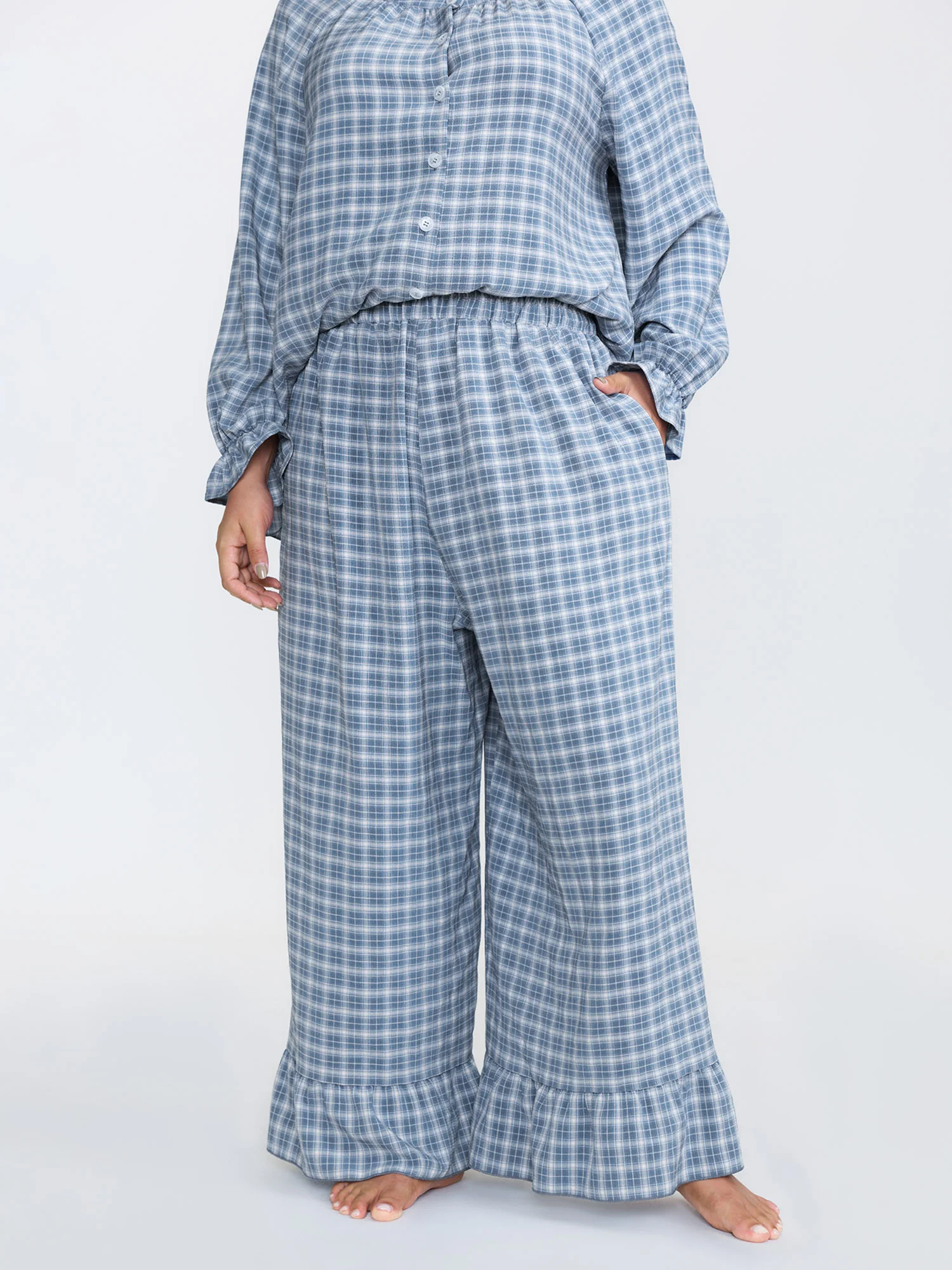 Gingham Print Ruffled Hem Co-Ord Pajama Set - Image 52