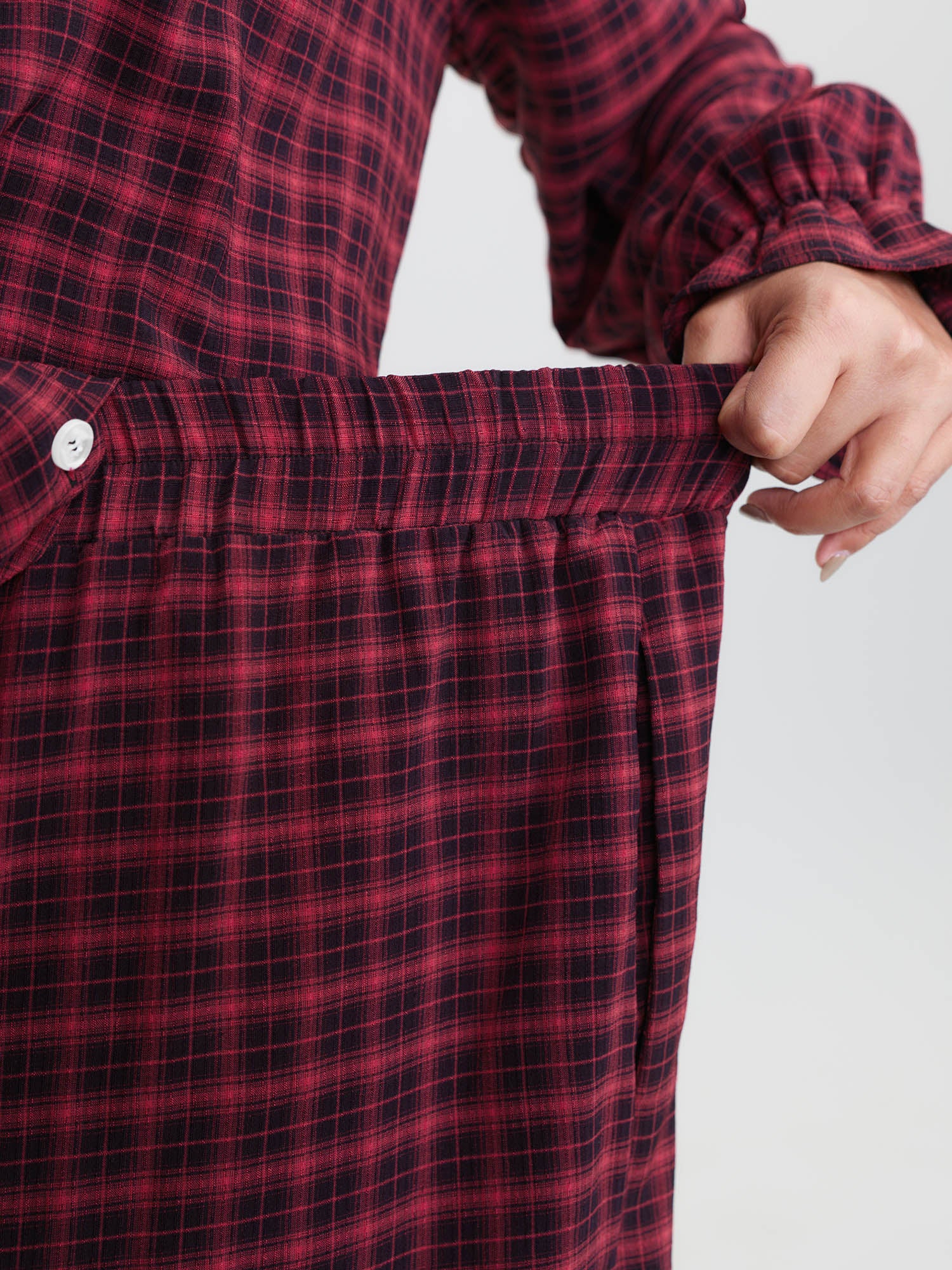 Gingham Print Ruffled Hem Co-Ord Pajama Set - Image 6