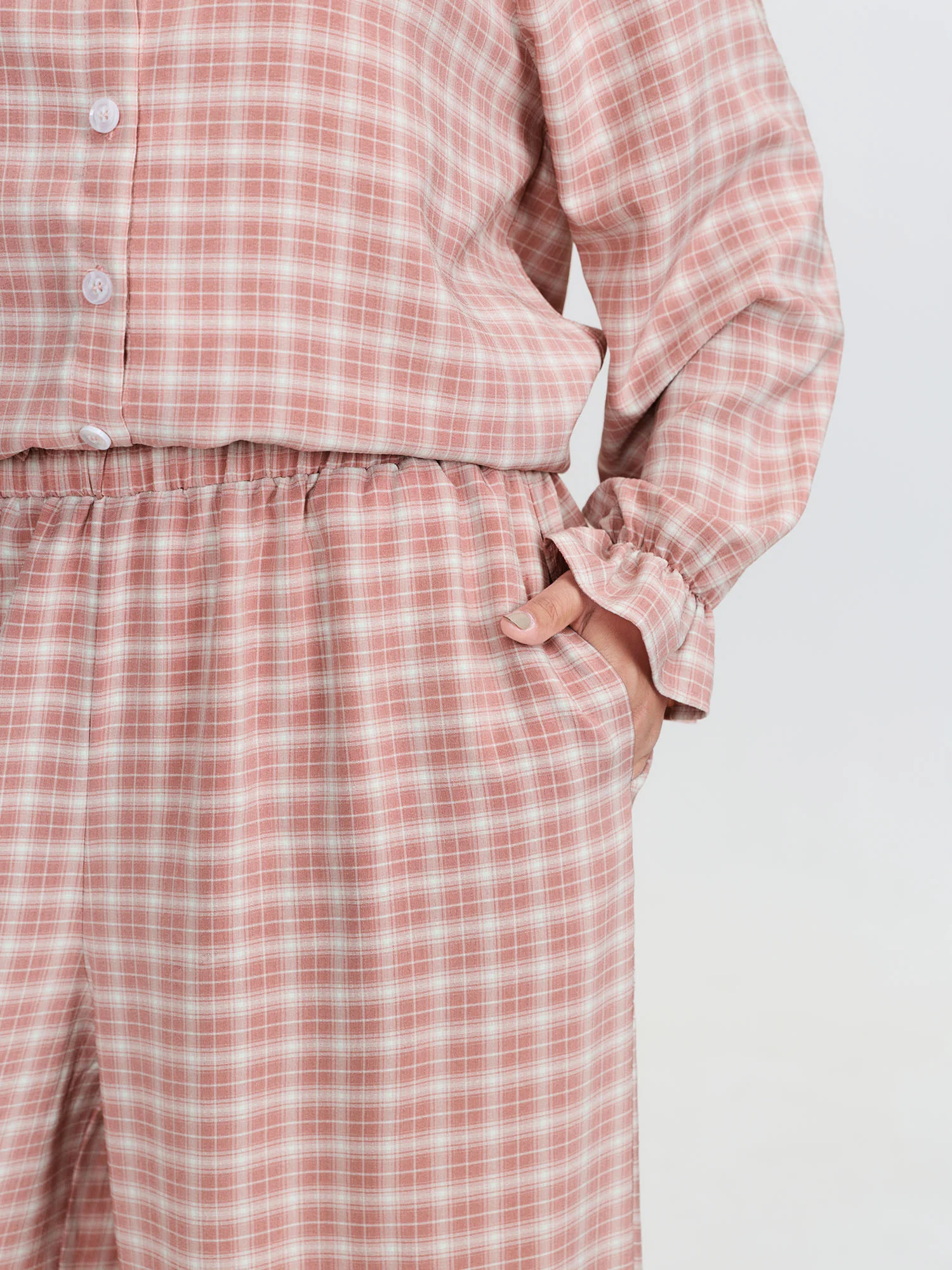 Gingham Print Ruffled Hem Co-Ord Pajama Set - Image 60