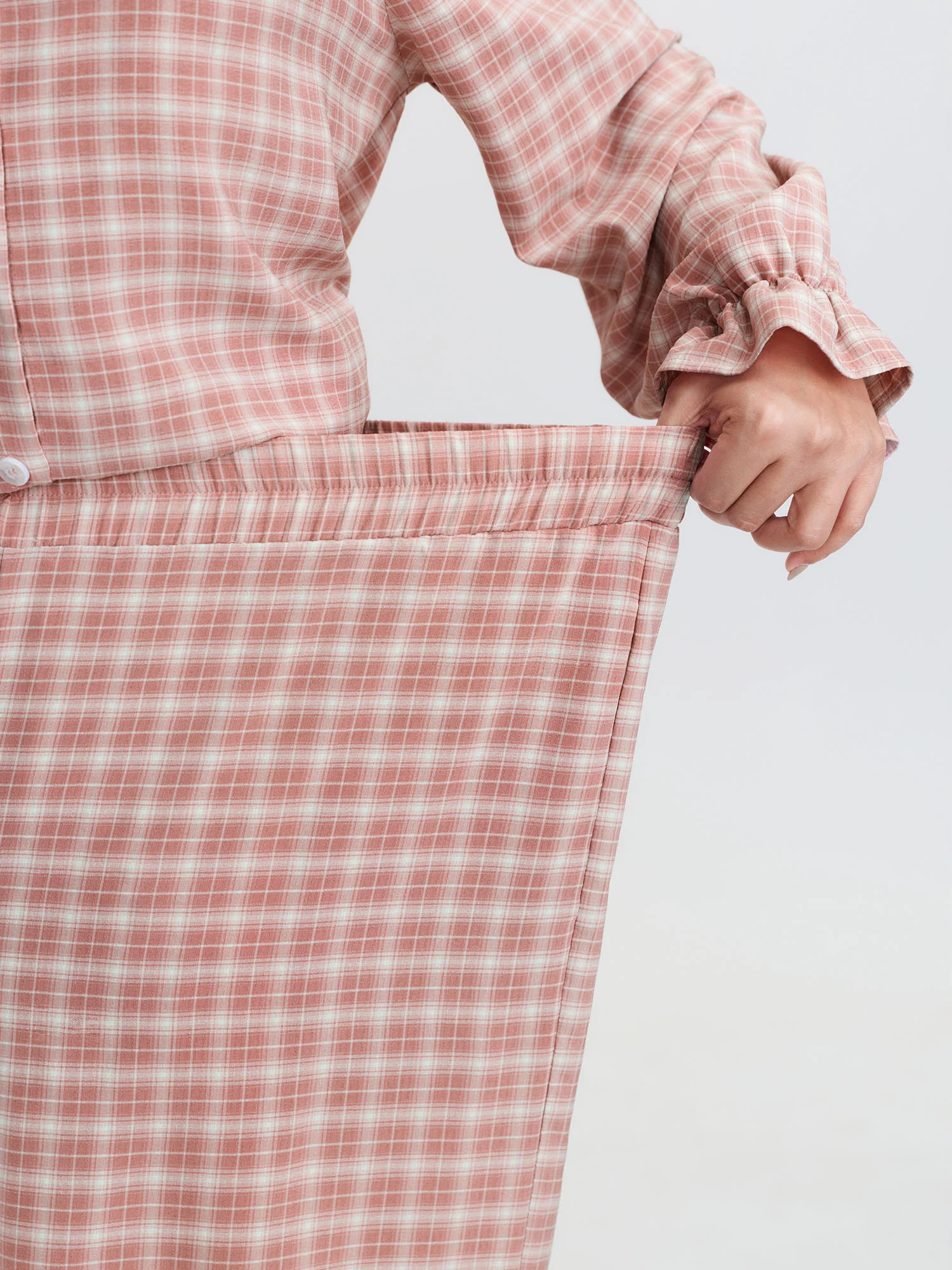 Gingham Print Ruffled Hem Co-Ord Pajama Set - Image 61