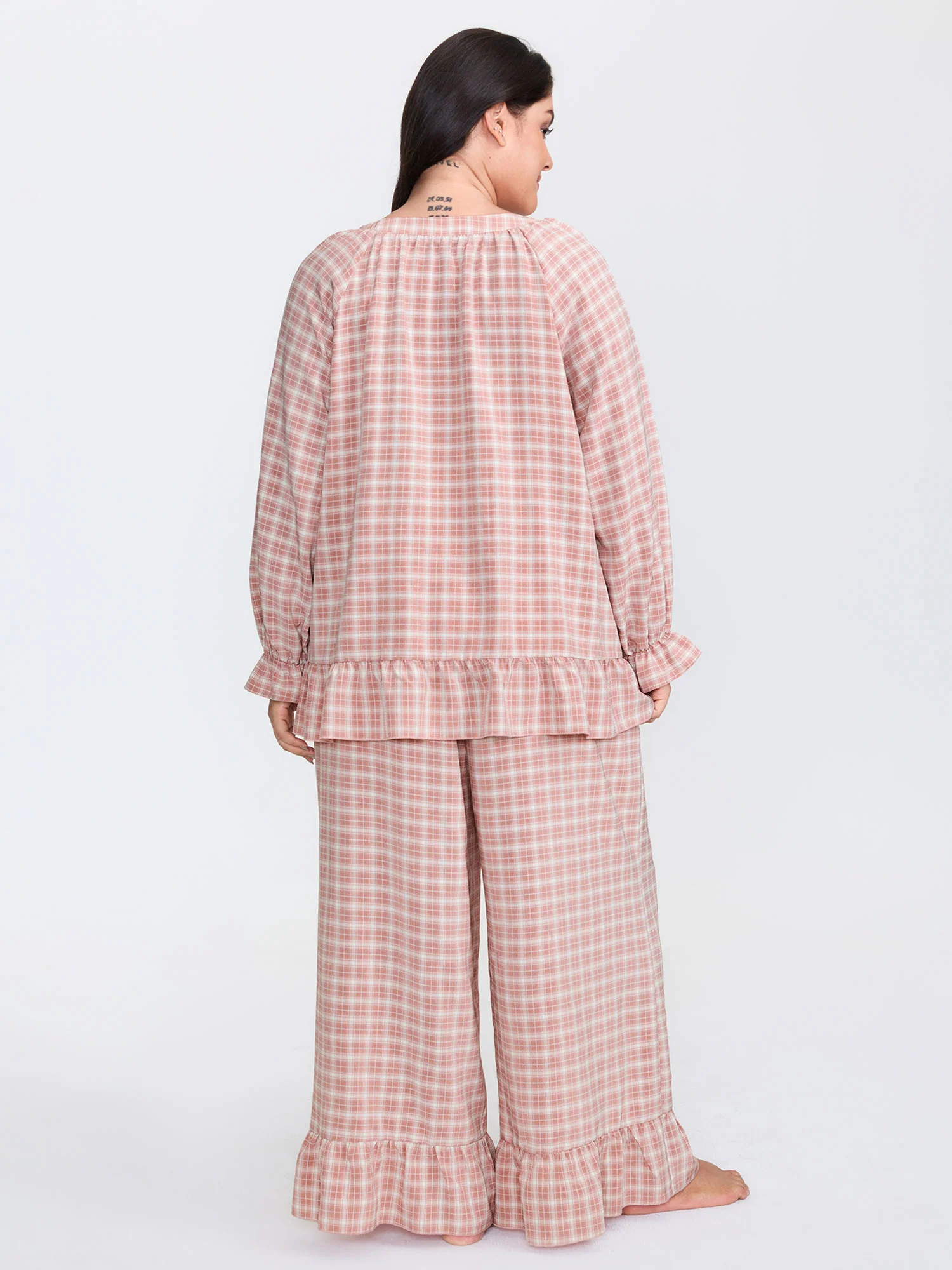 Gingham Print Ruffled Hem Co-Ord Pajama Set - Image 62