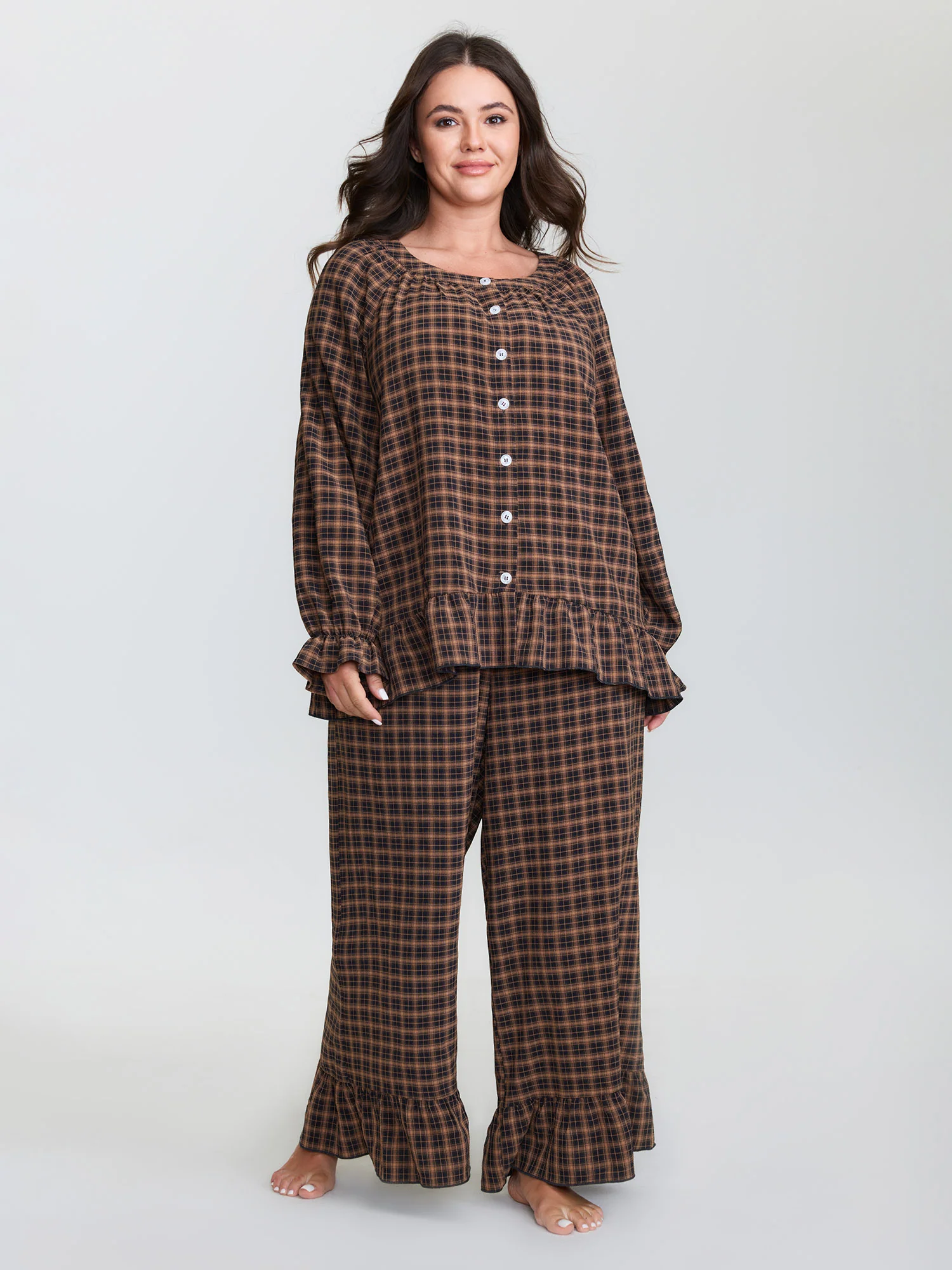 Gingham Print Ruffled Hem Co-Ord Pajama Set - Image 63