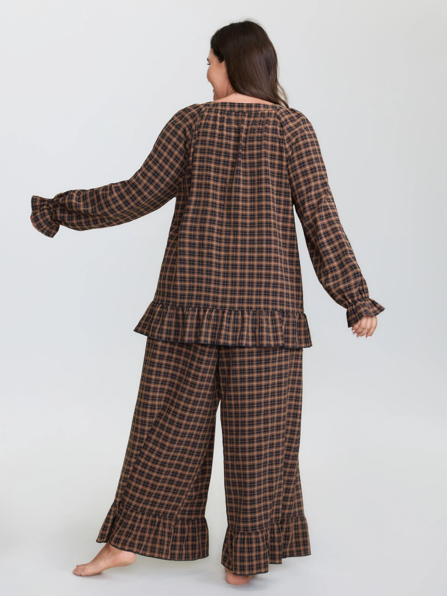 Gingham Print Ruffled Hem Co-Ord Pajama Set - Image 67