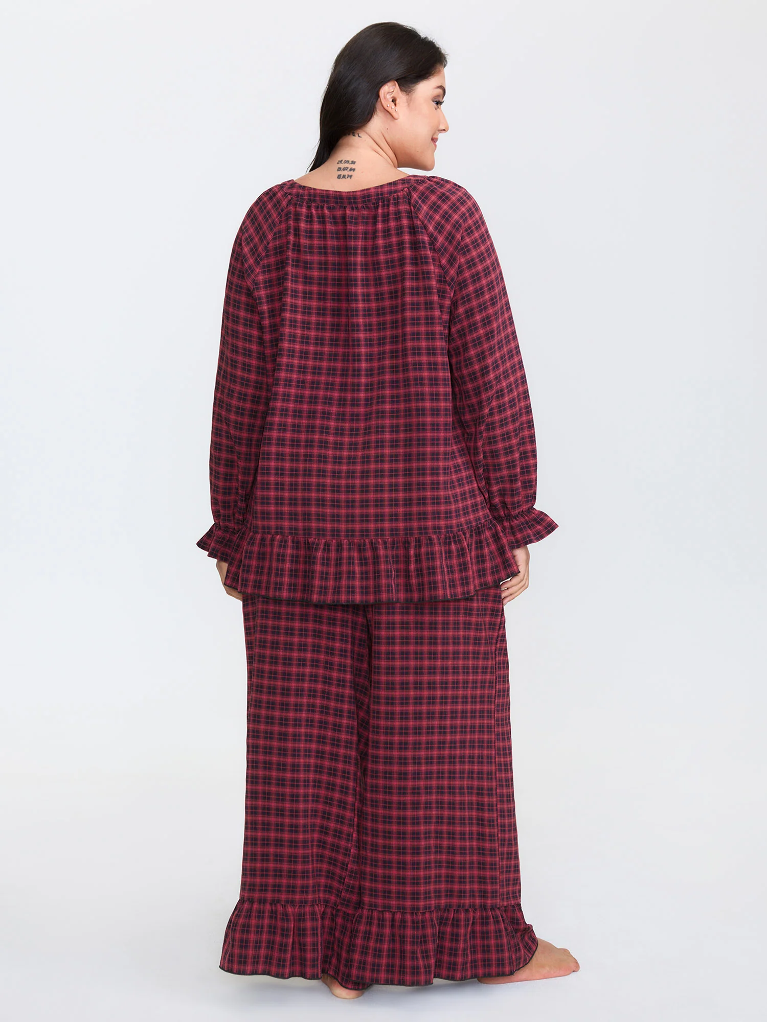 Gingham Print Ruffled Hem Co-Ord Pajama Set - Image 7