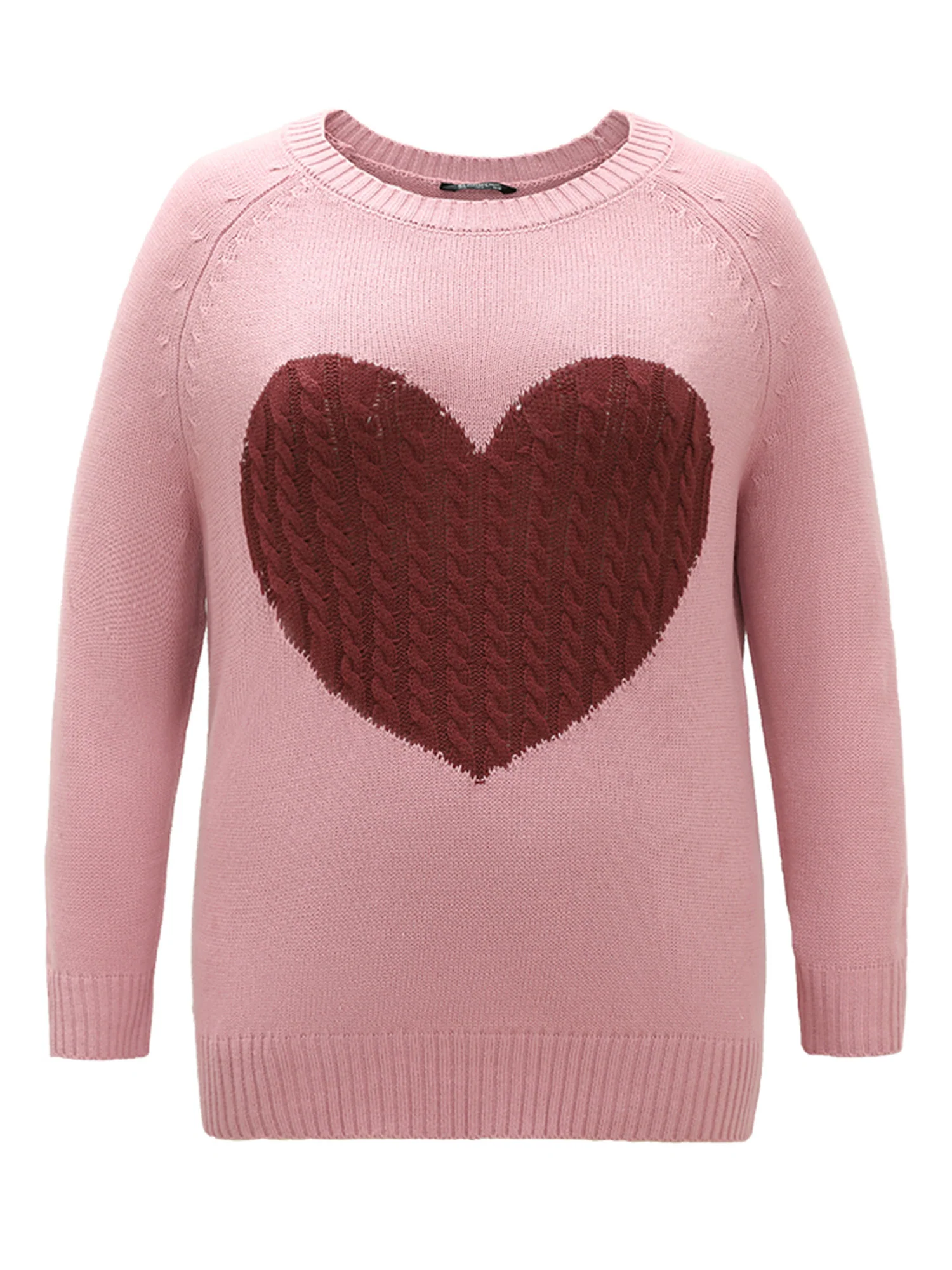 Heart Cable Knit Two Tone Raglan Sleeve Pullover - Image 5