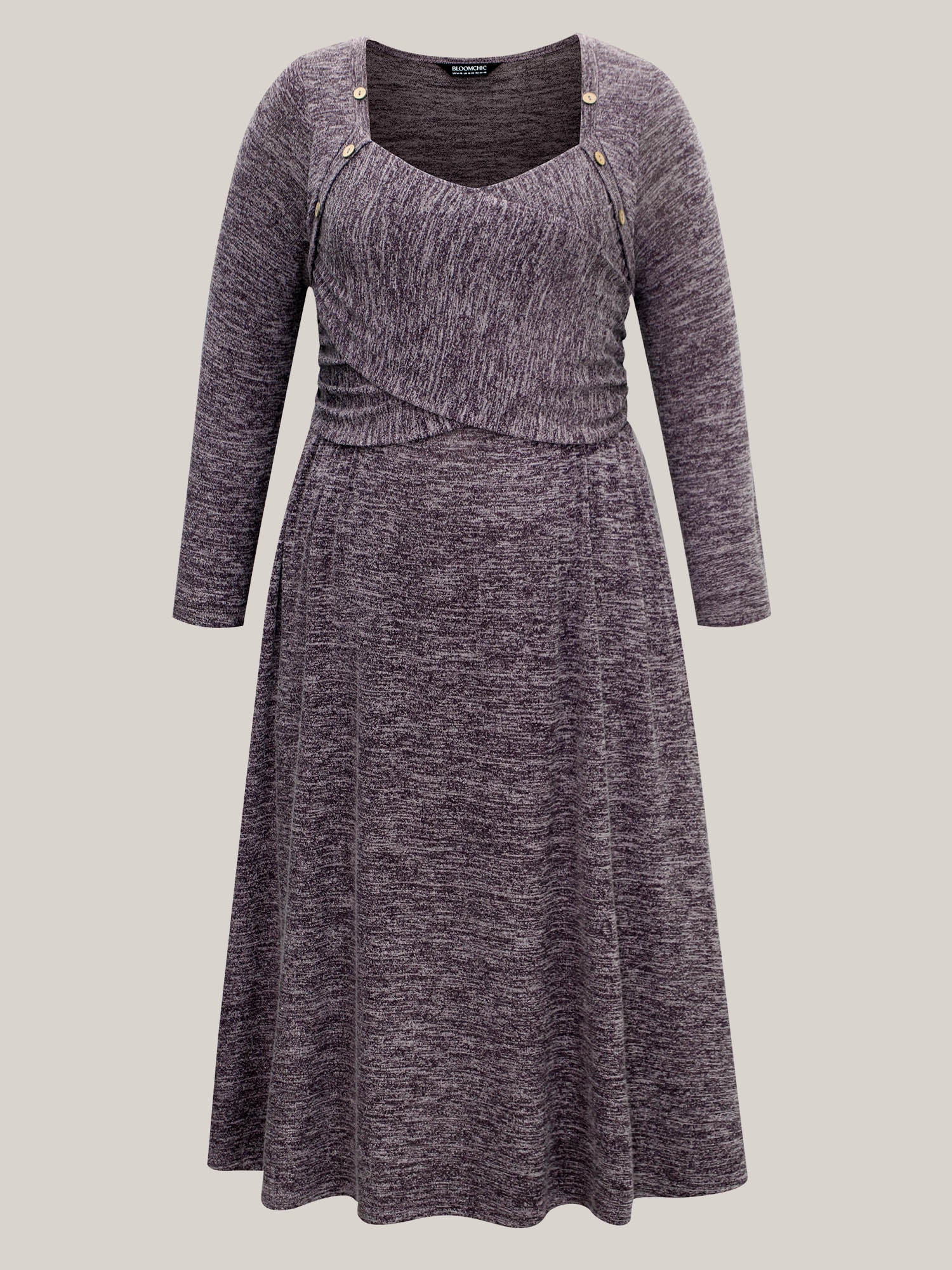 Heart Neckline Button Detailing Crossover Fit Dress - Image 7