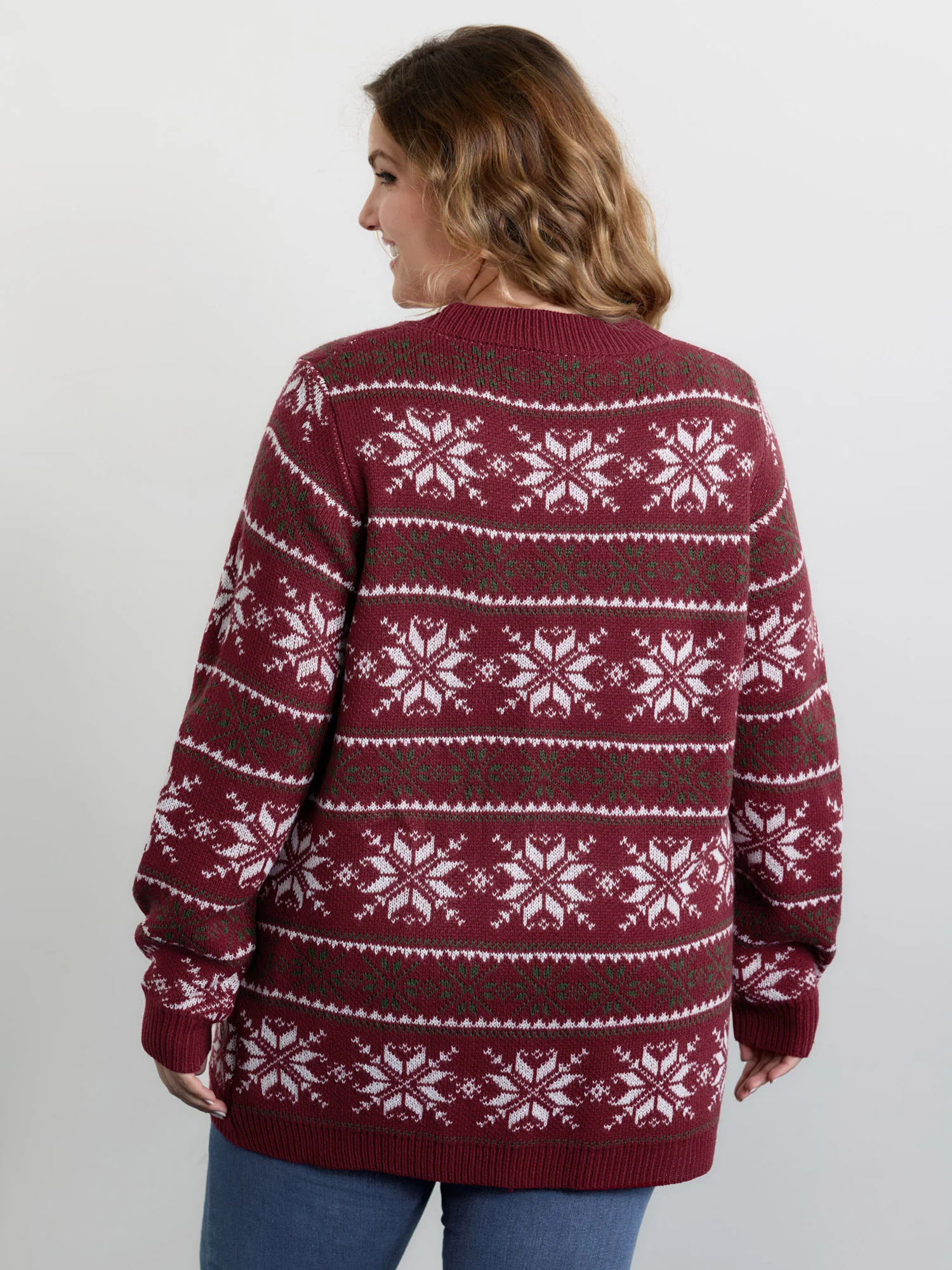Holiday Curvy Hem Ribbed Knit Cardigan - Image 4