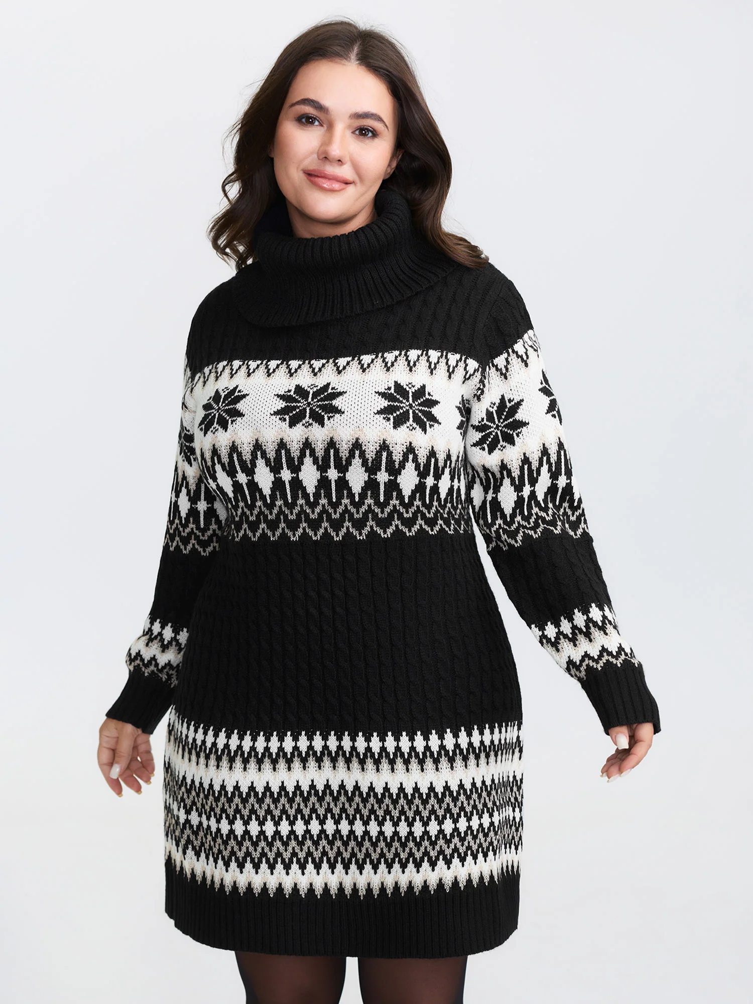 Holiday Textured Turtleneck Sweater Dress