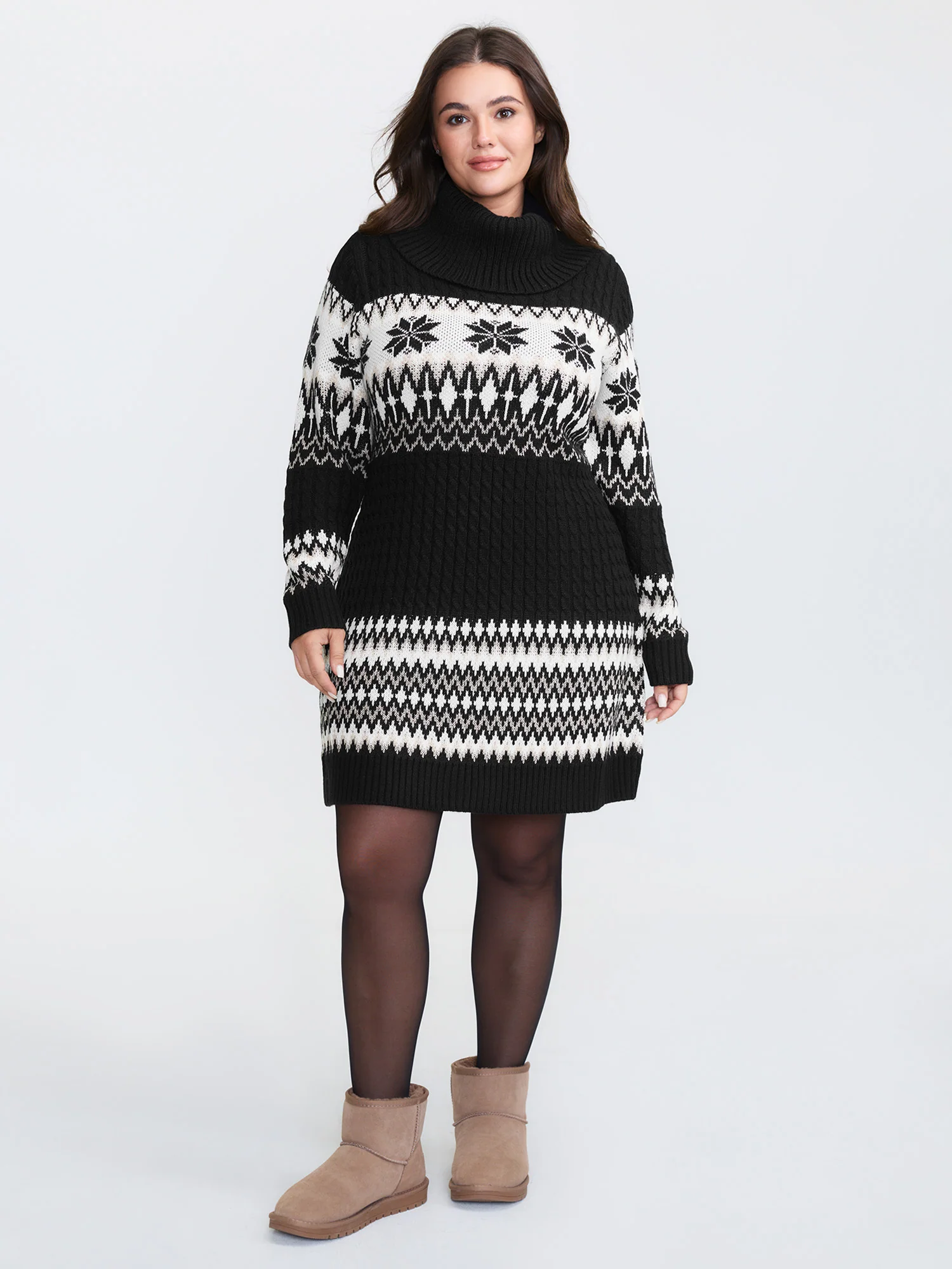 Holiday Textured Turtleneck Sweater Dress - Image 3