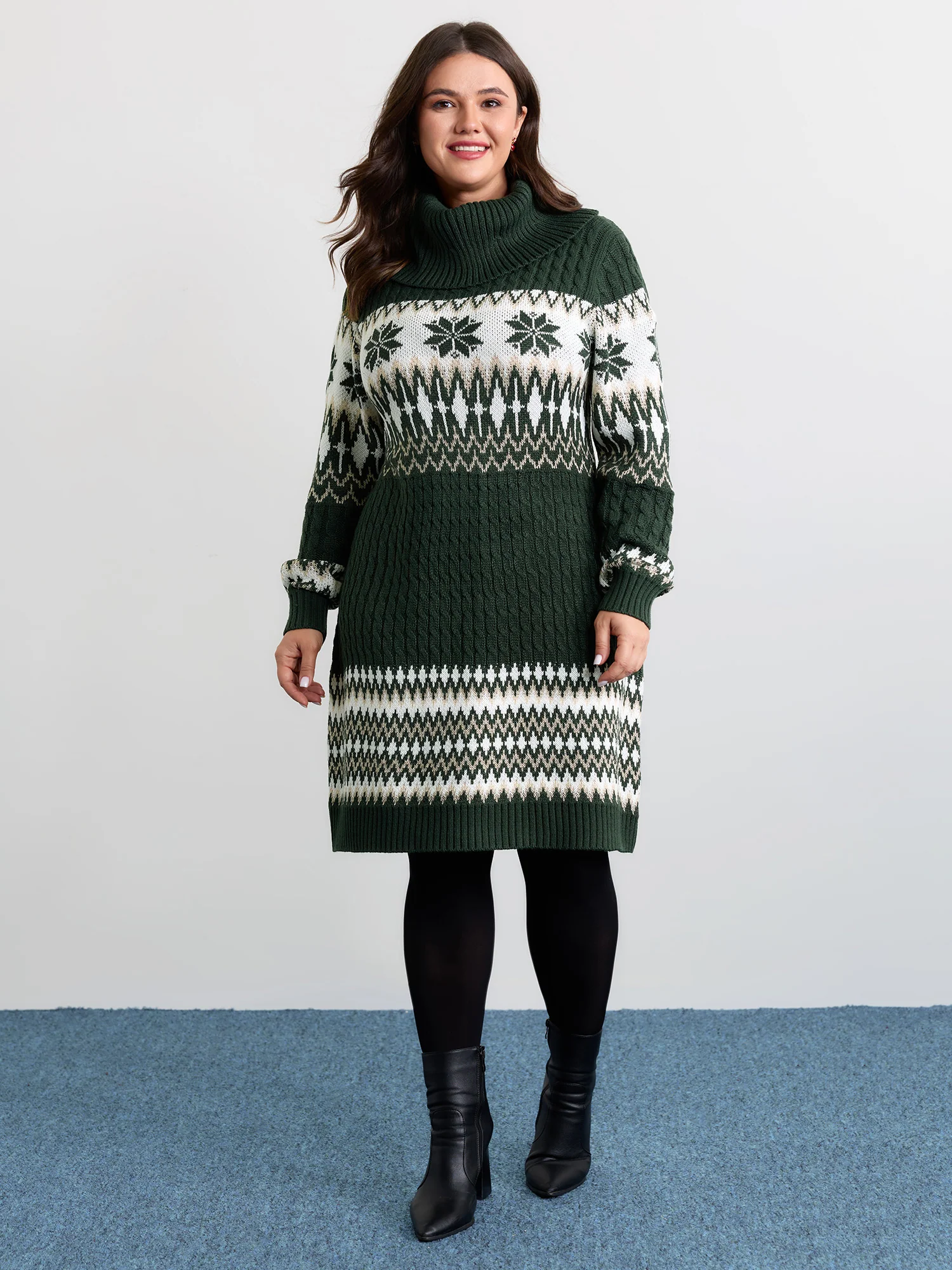 Holiday Textured Turtleneck Sweater Dress - Image 7