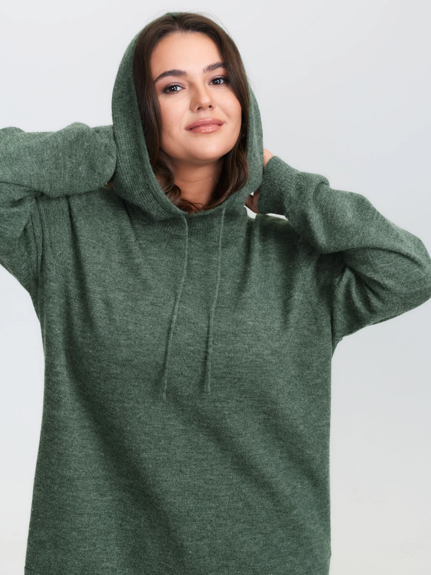 Hooded Turtleneck Plain Pullover - Image 2