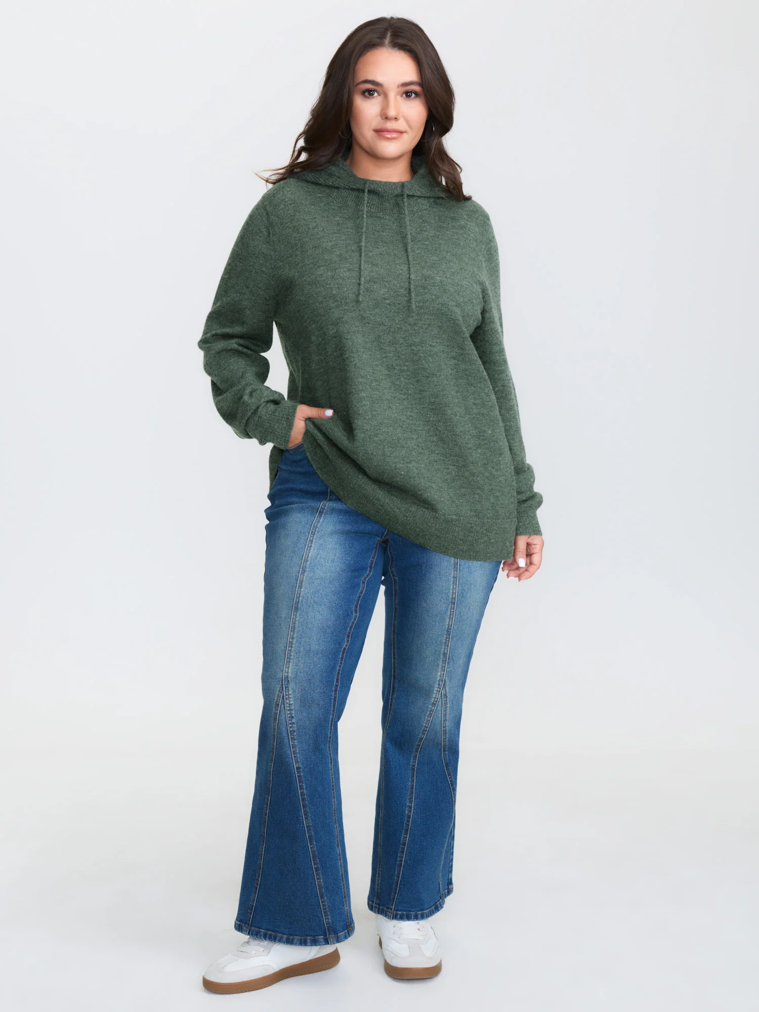 Hooded Turtleneck Plain Pullover - Image 3
