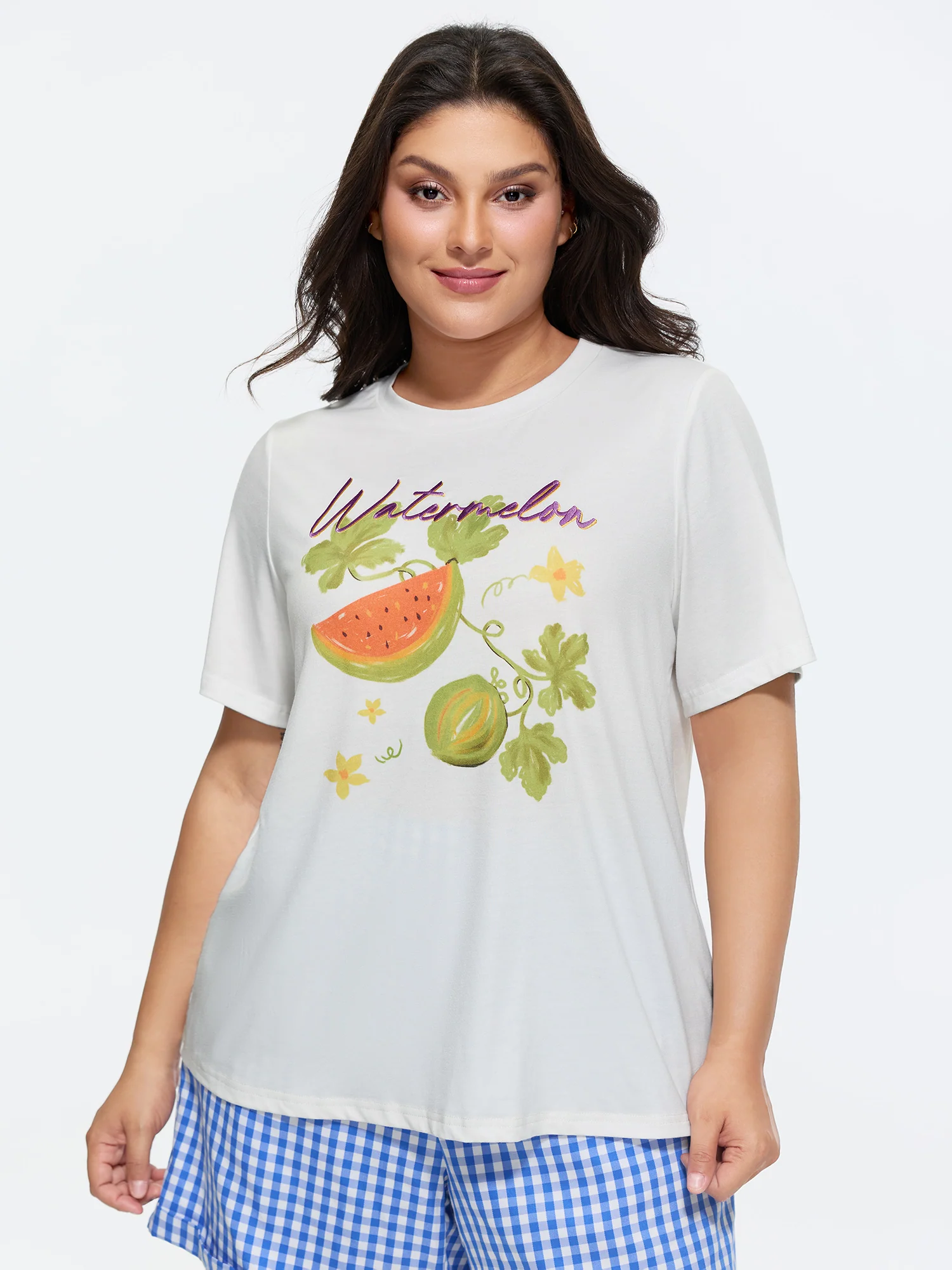 Supersoft Juicy Watermelon Embroidered Round Neck T-Shirt - Image 2