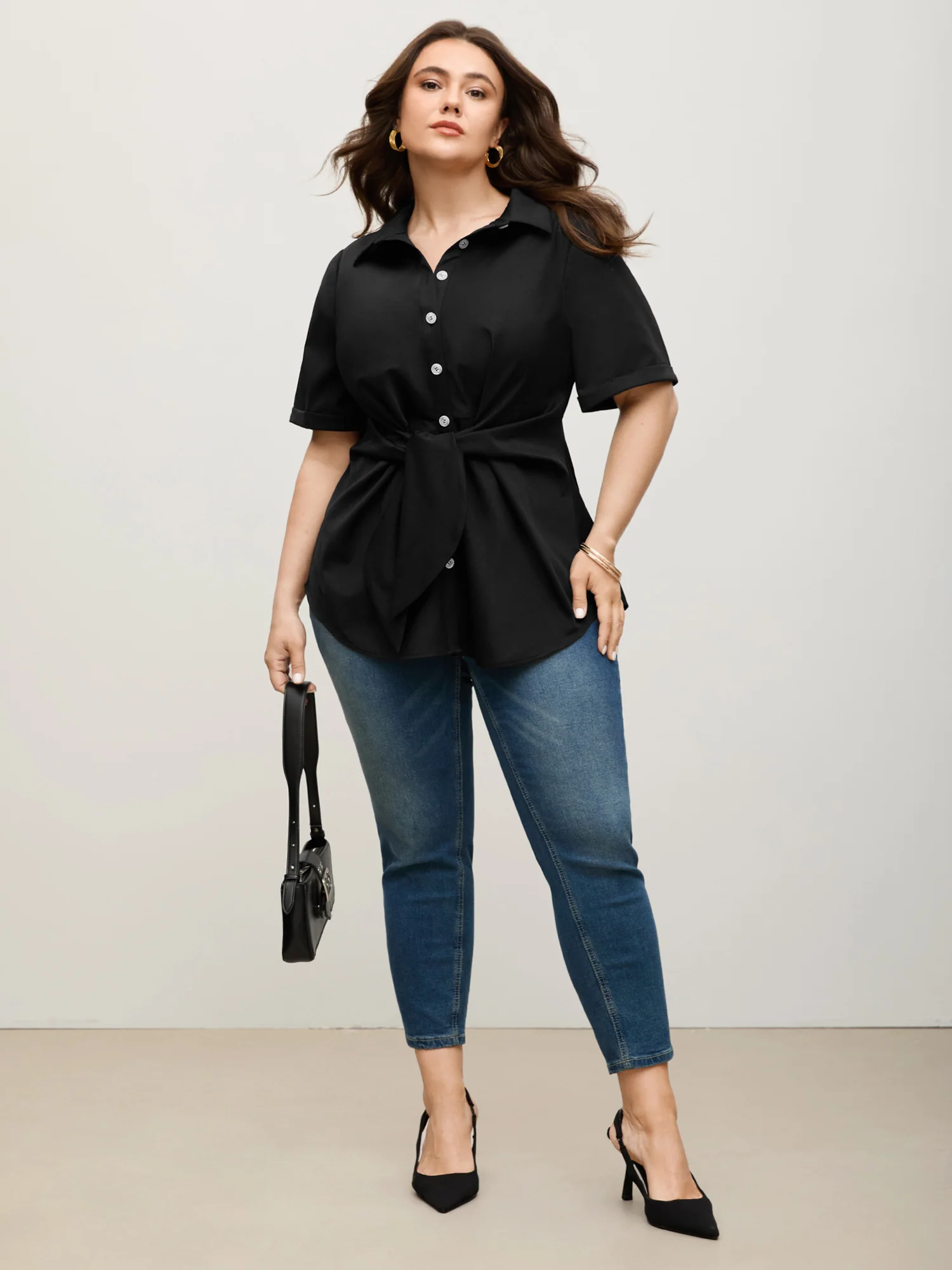 Knotted Front Asymmetrical Hem Blouse - Image 10