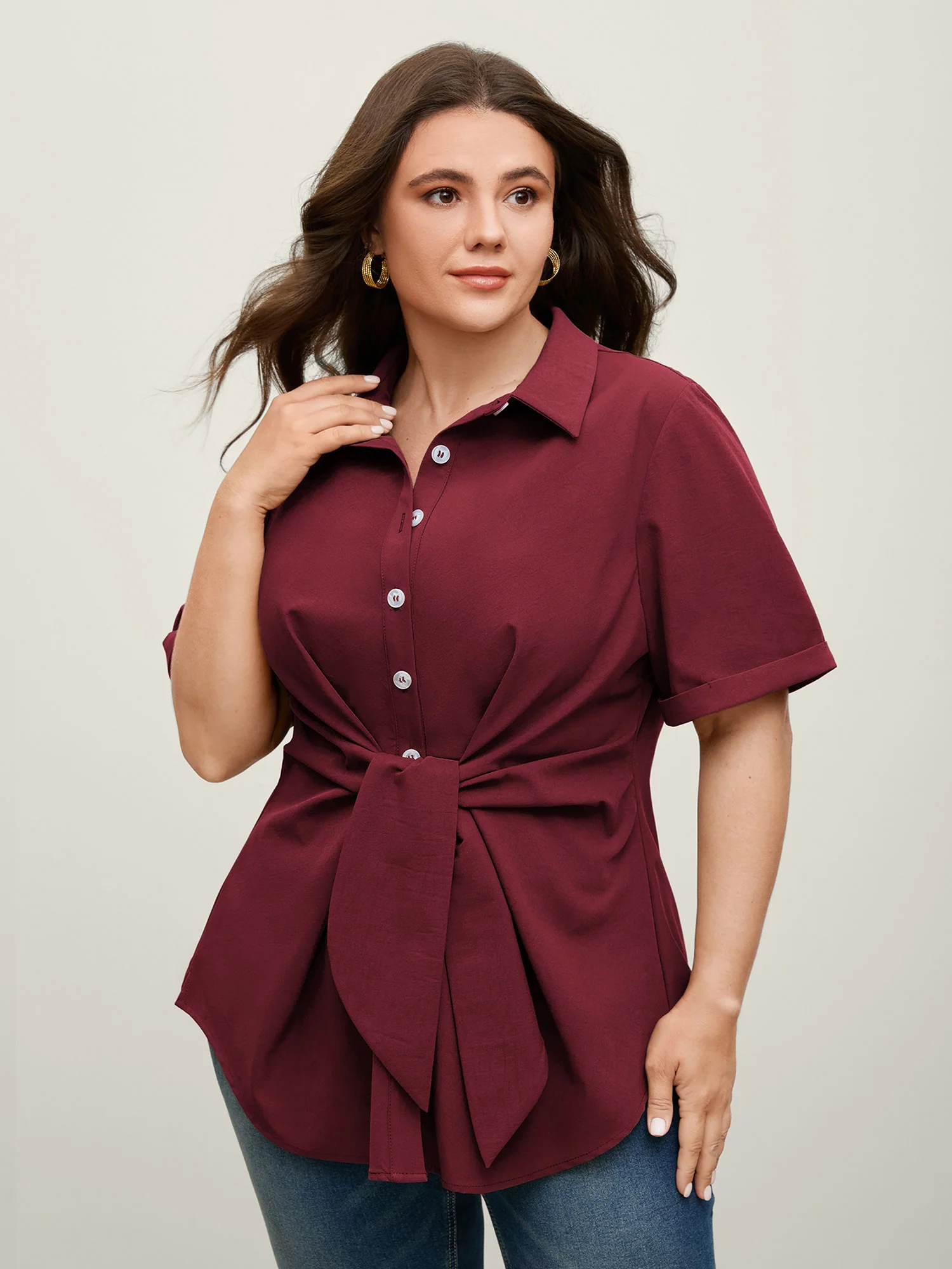 Knotted Front Asymmetrical Hem Blouse - Image 14