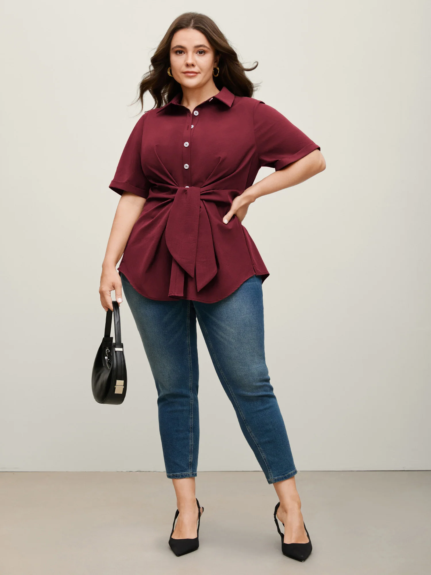 Knotted Front Asymmetrical Hem Blouse - Image 15