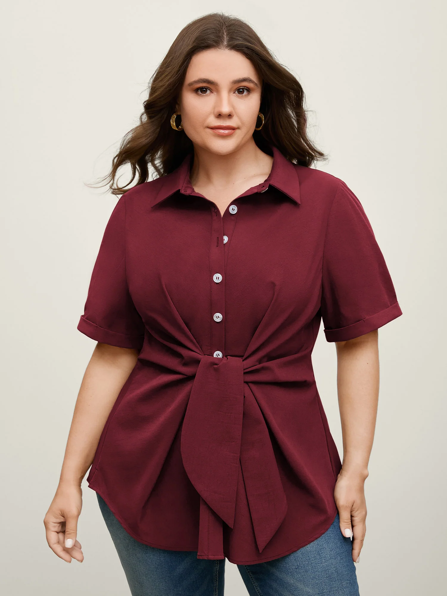 Knotted Front Asymmetrical Hem Blouse - Image 17