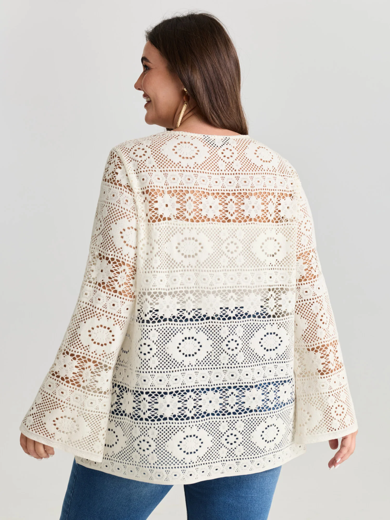 Lace Hollow Front-Tie Kimono - Image 4
