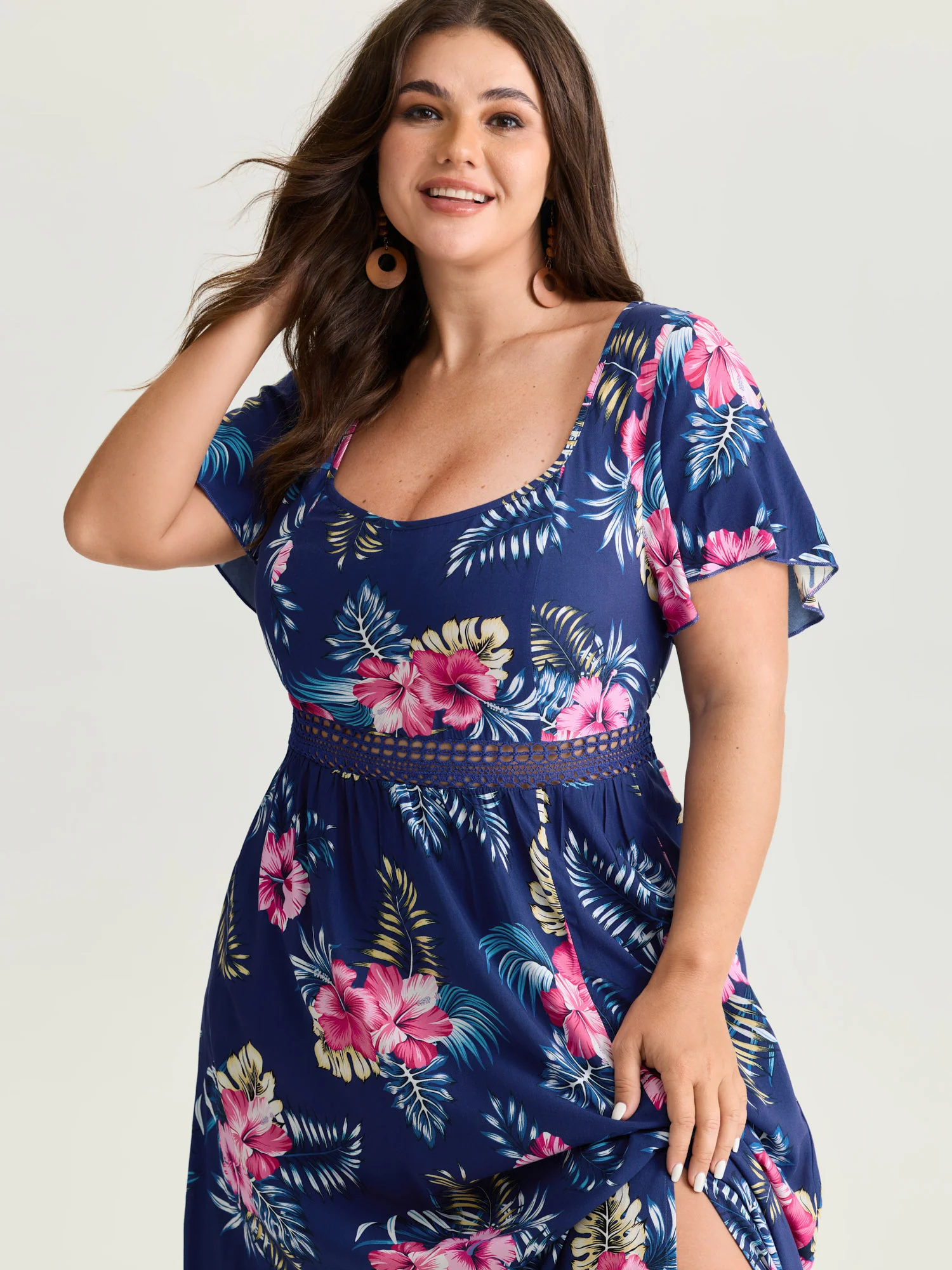 Large Floral Print Flowy Sleeve Maxi Dress - Image 2
