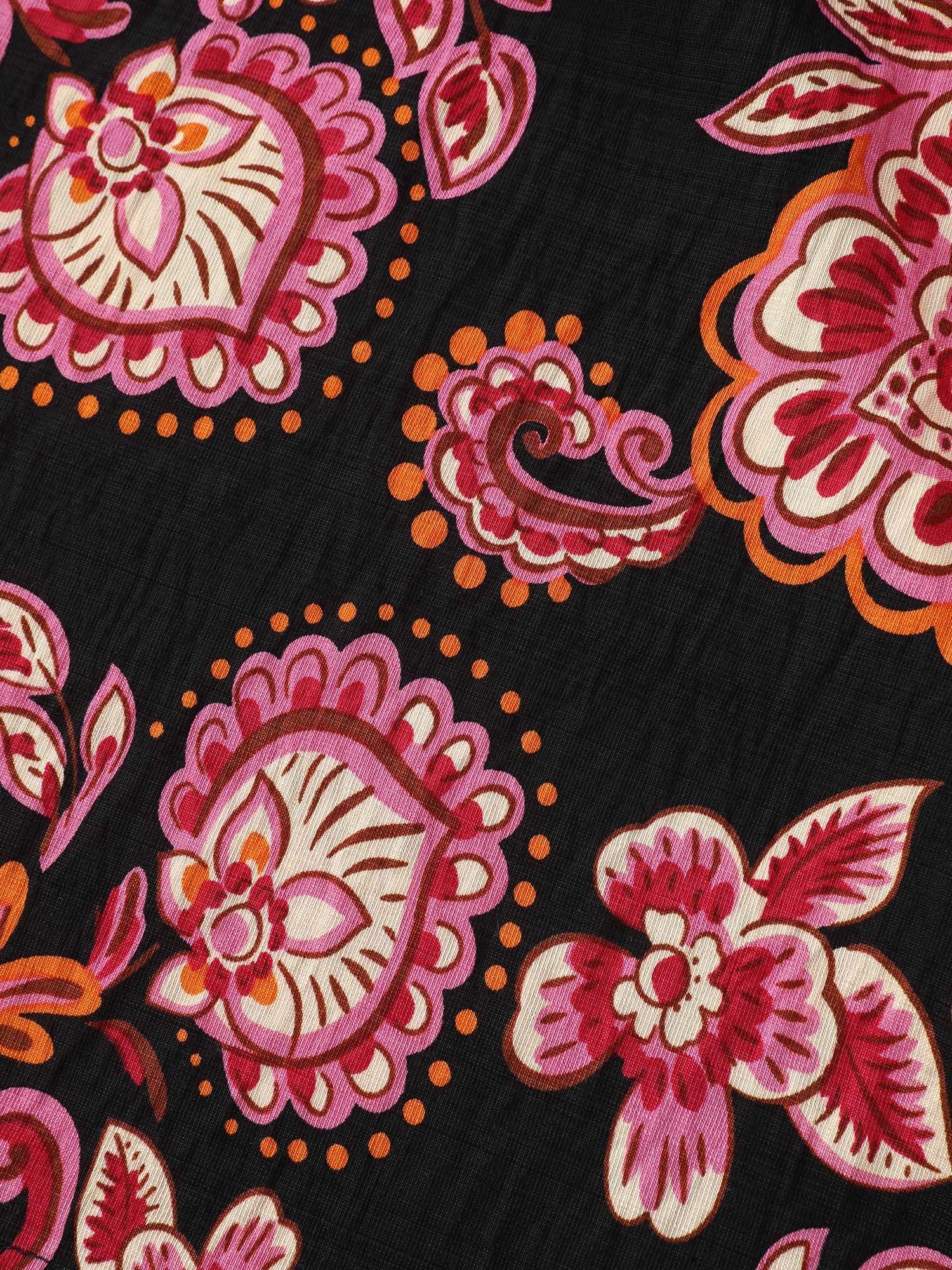 Large Floral Print Wide Shirred Waistband Pants - Image 8