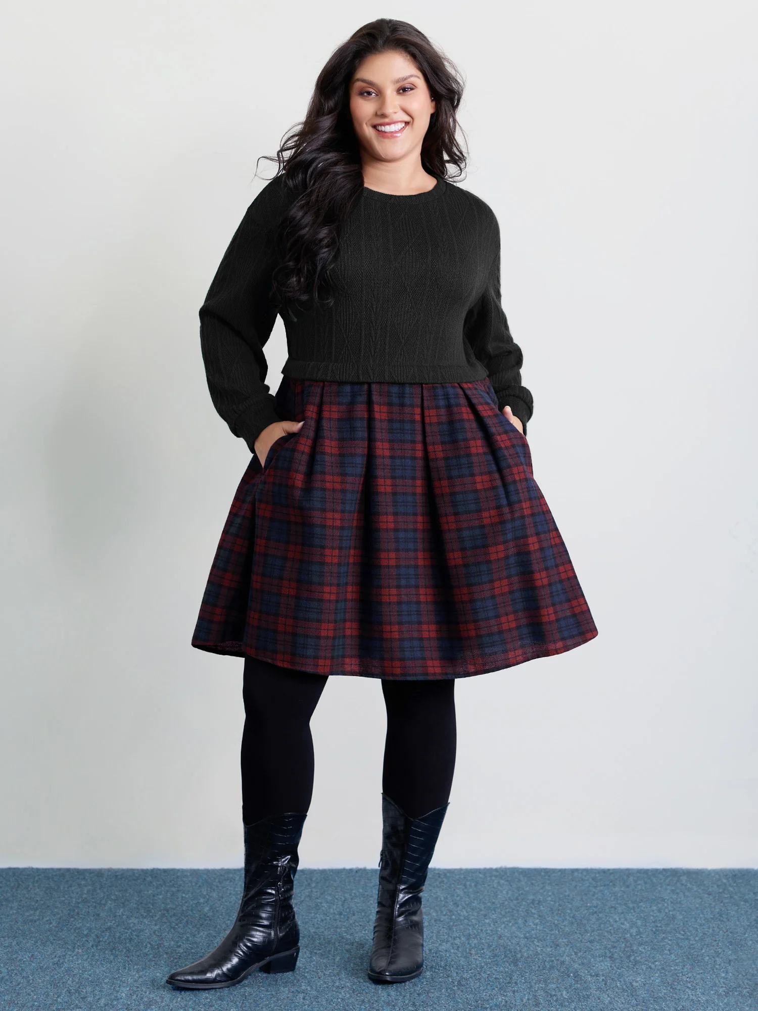 Layered Plaid Pockets Mini Dress