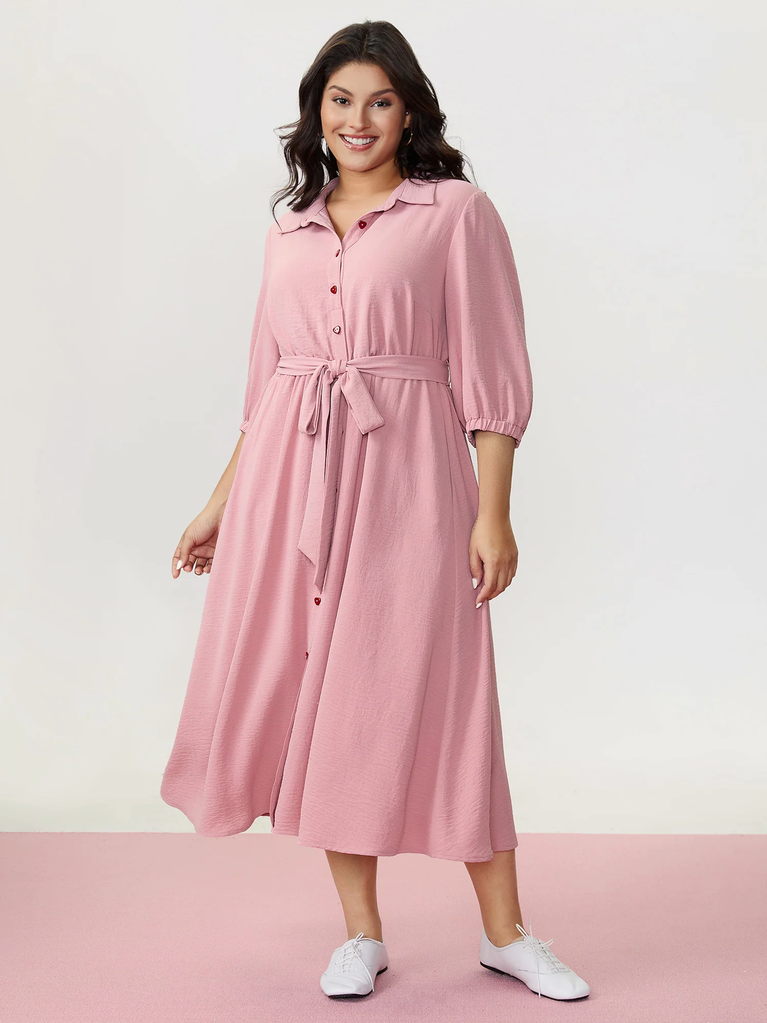 Layered Pleated Waist-Tie Shirt Dress - Image 2