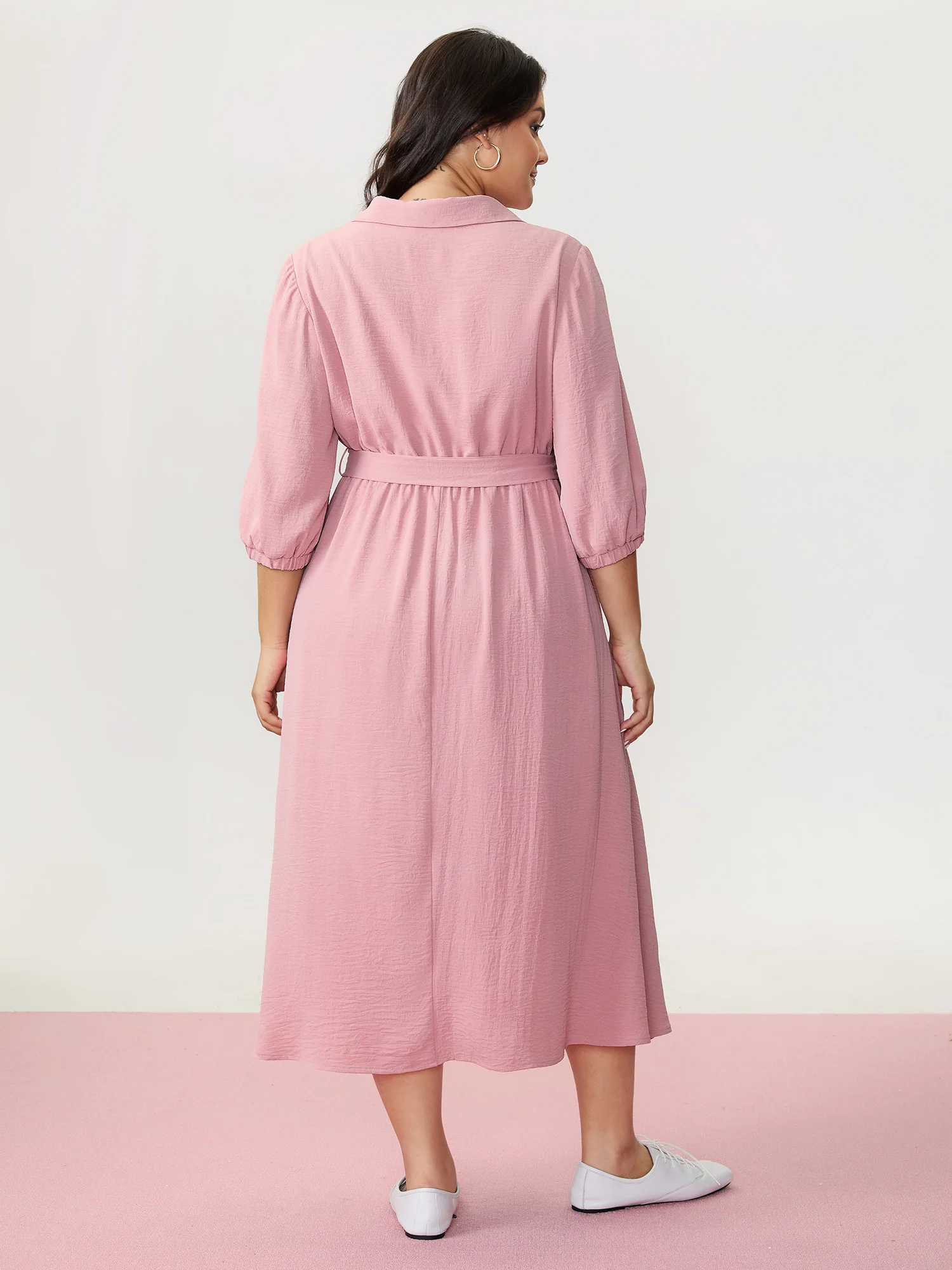 Layered Pleated Waist-Tie Shirt Dress - Image 5