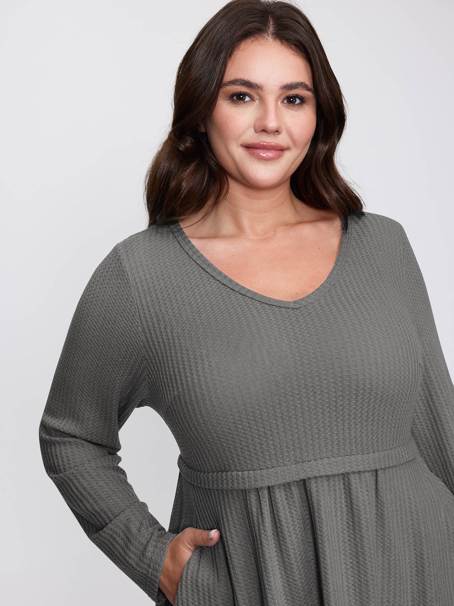 Layered V-Neck Fit and Flare Knit Top - Image 13