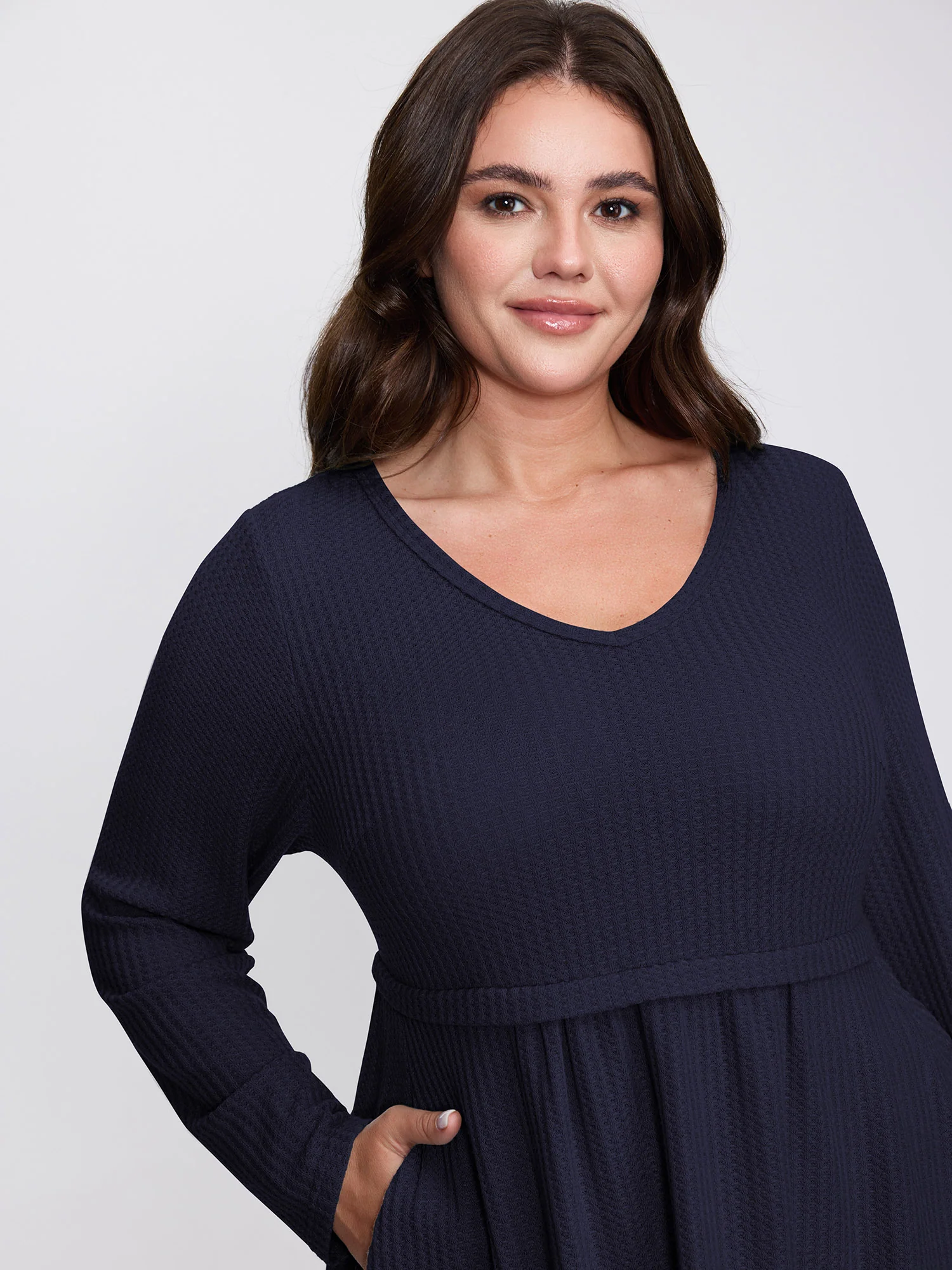 Layered V-Neck Fit and Flare Knit Top - Image 9