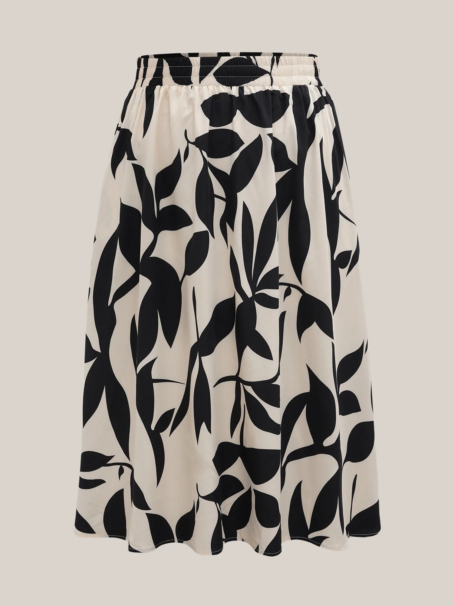 Leaf Print Stretchy-Waist Midi Skirt - Image 6