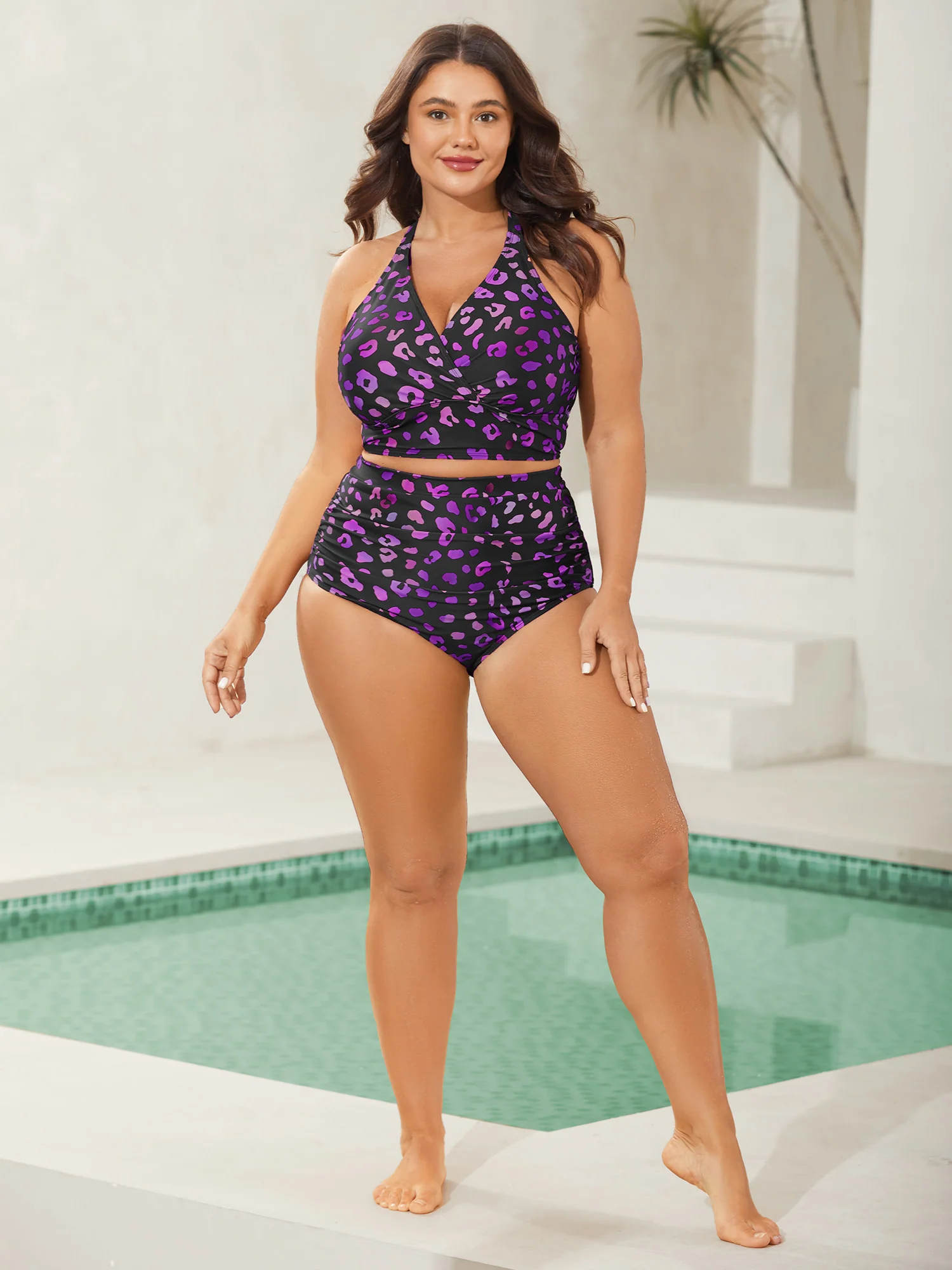 Leopard Print Cross-Straps Bikini Top - Image 3