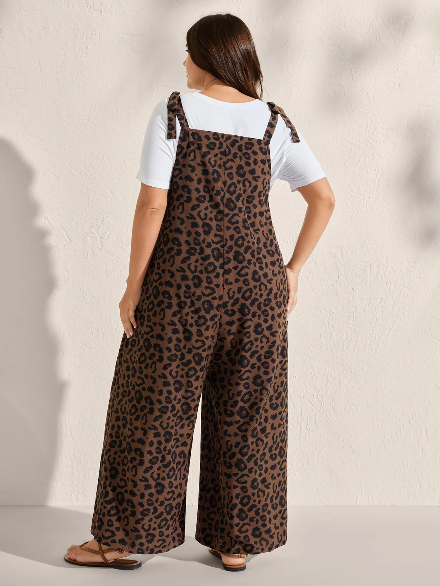 Leopard Print Pockets Shoulder Ties Jumpsuit - Image 4