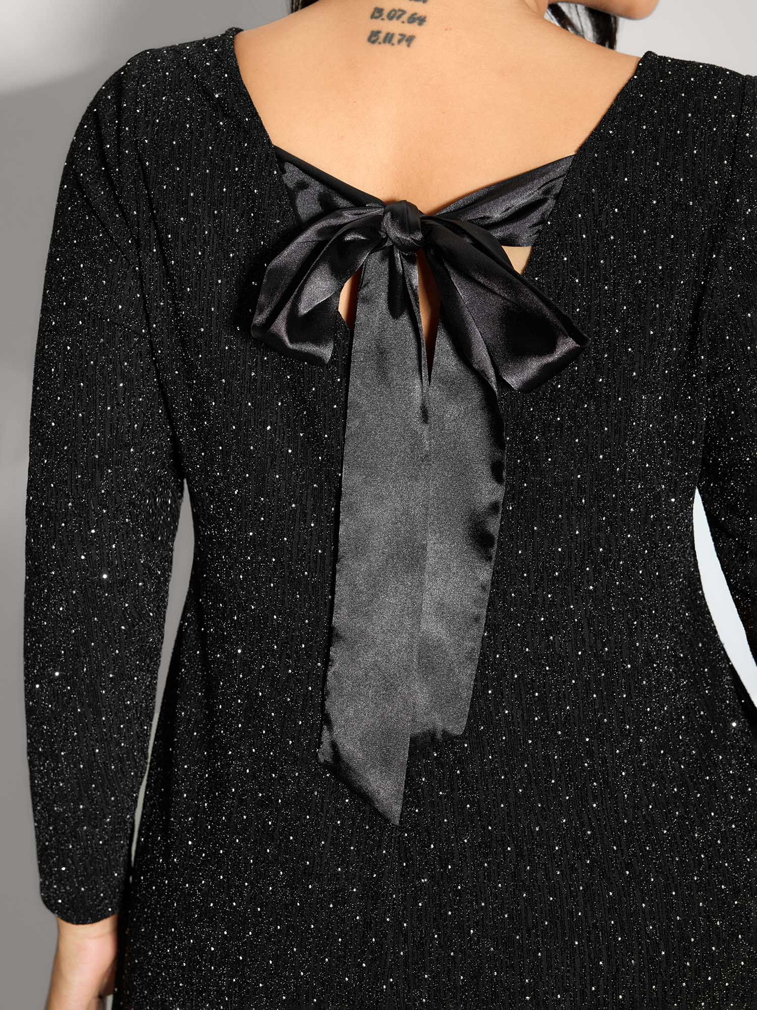 Metallic Detail Shimmery Back Bow Midi Dress - Image 3