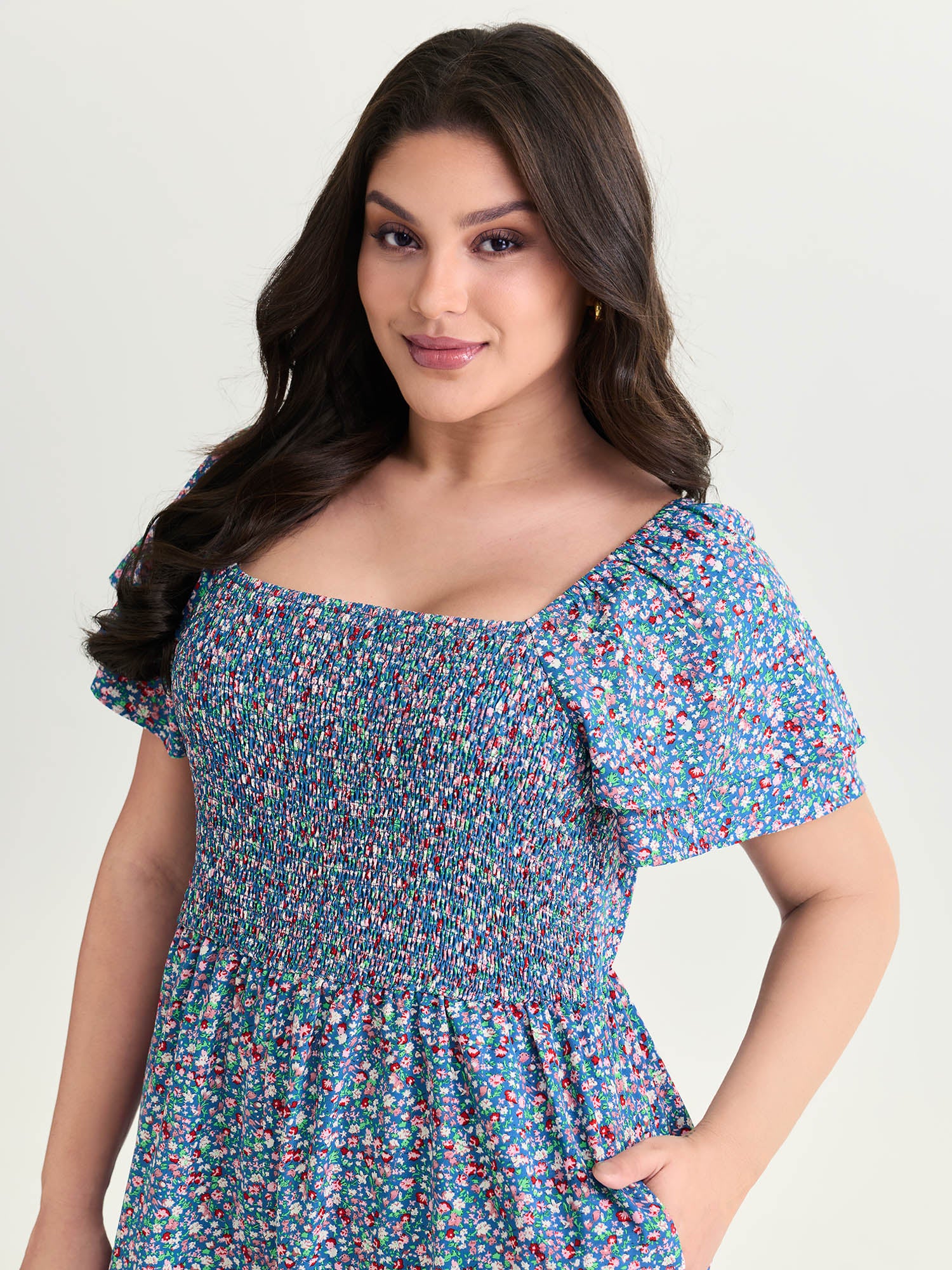 Micro Floral Print Shirred Jumpsuit - Image 2