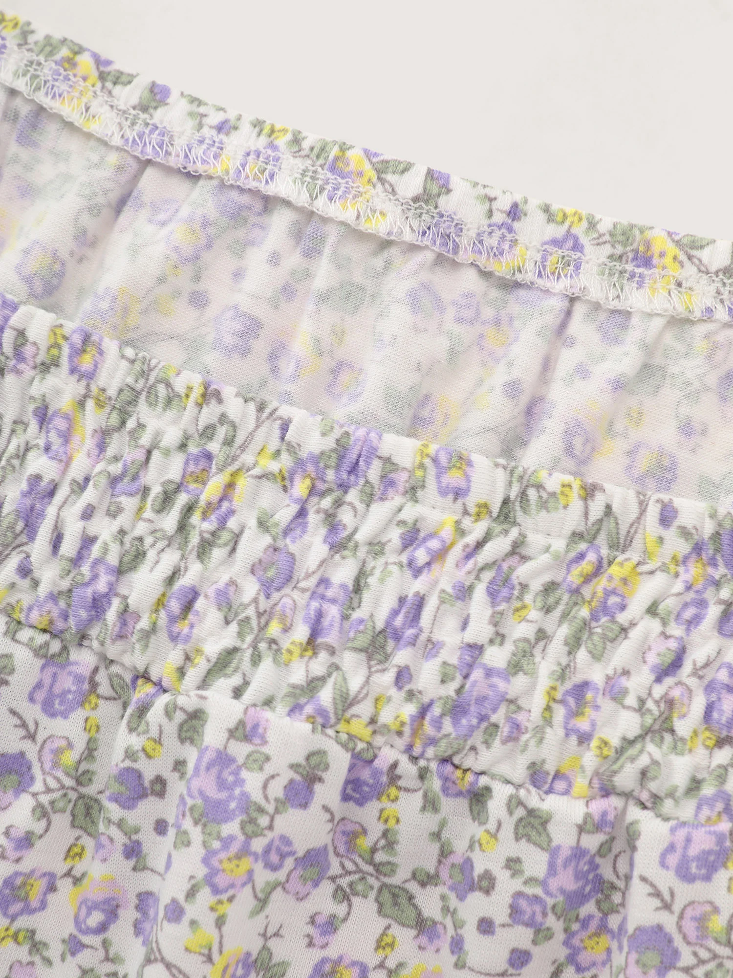 Micro Floral Print Shirred Neckline Knit Top - Image 5