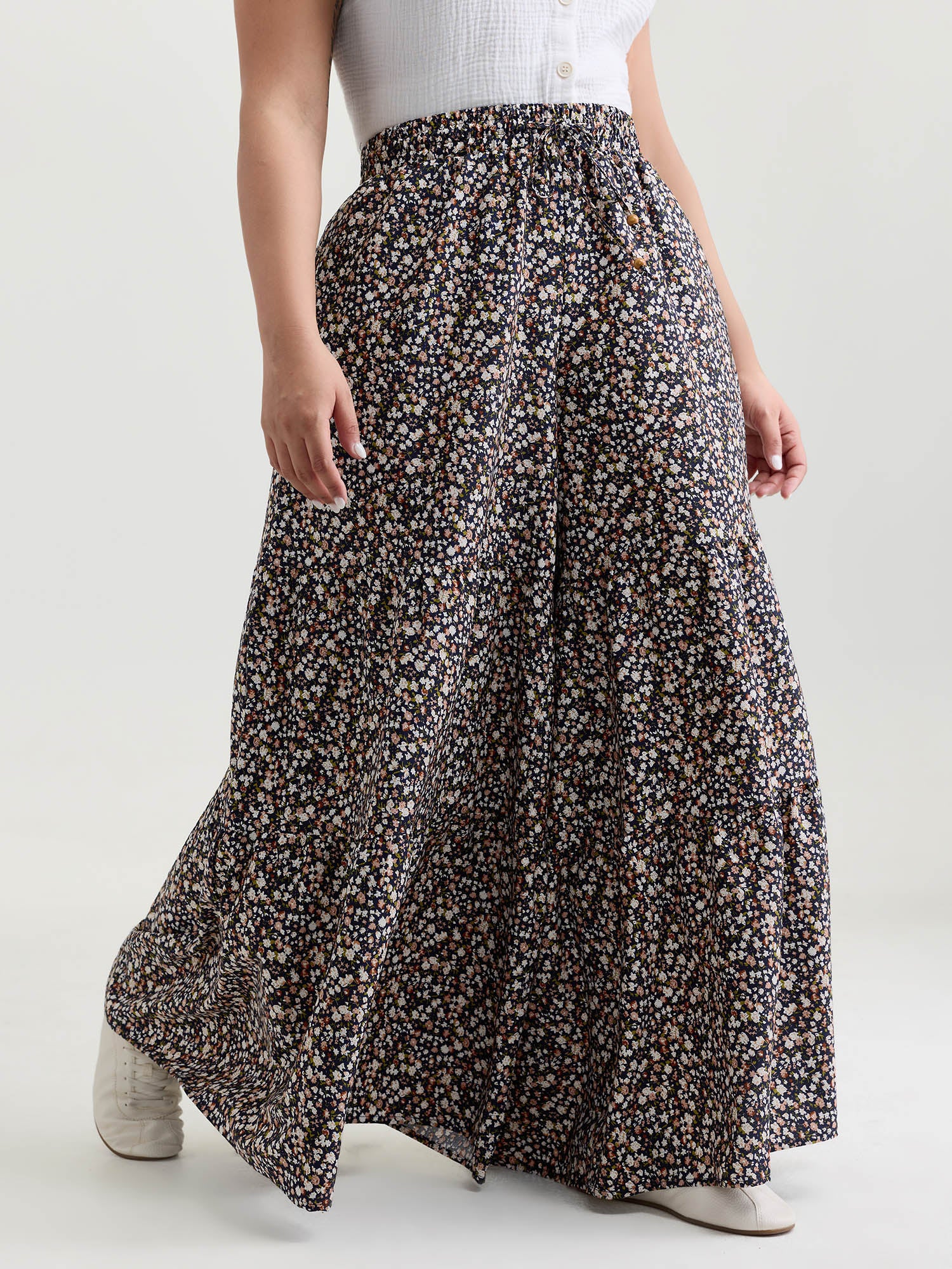 Micro Floral Print Wide Waistband Pants - Image 2