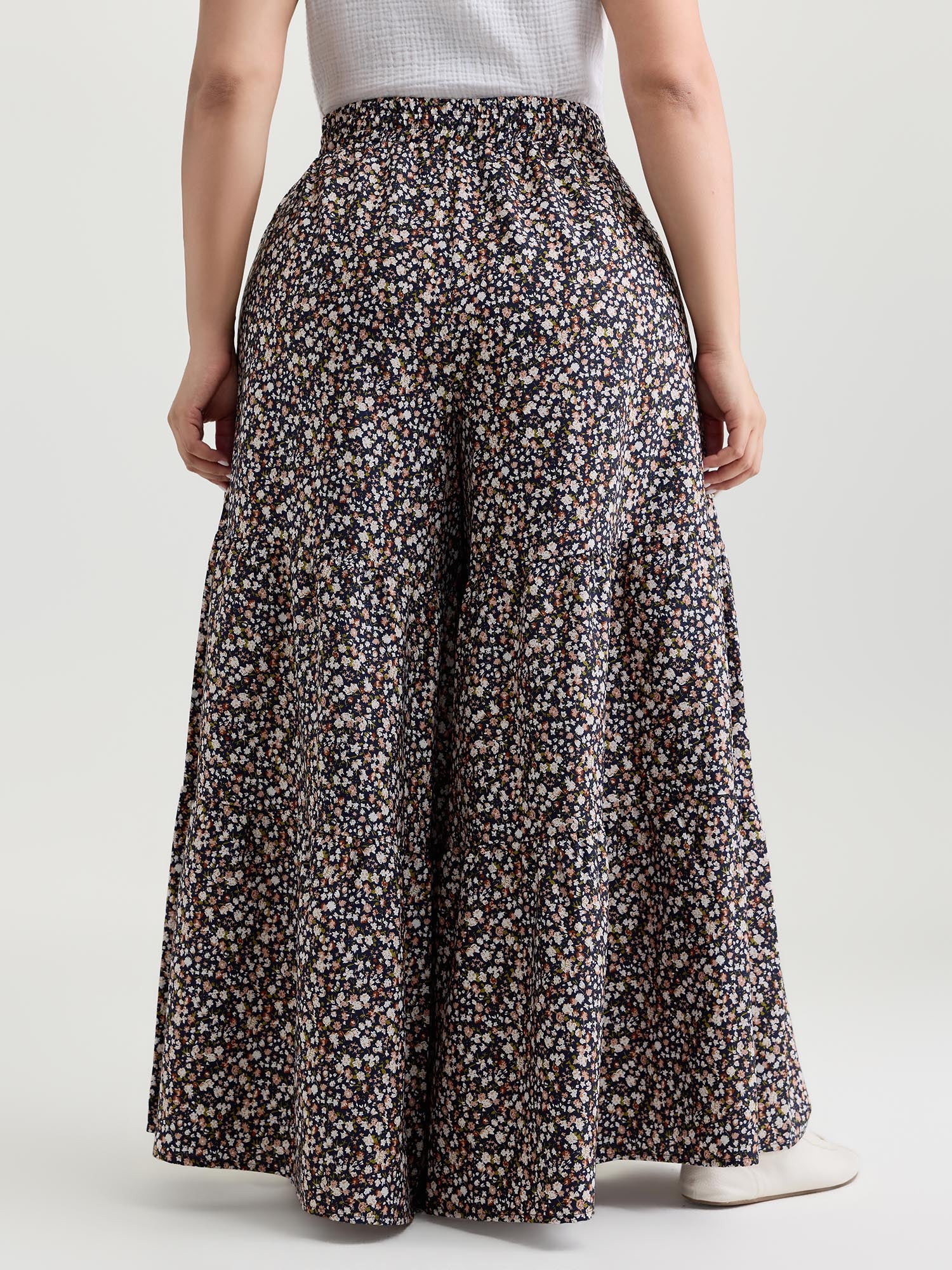 Micro Floral Print Wide Waistband Pants - Image 5
