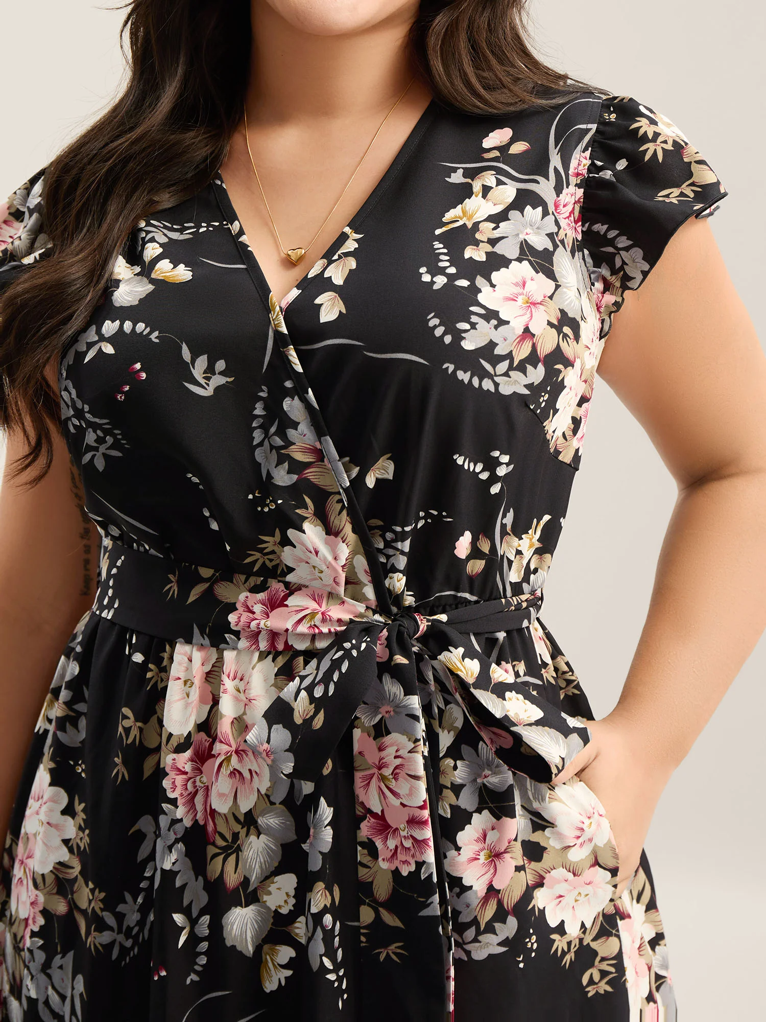 Midnight Blooms Wrap A-Line Midi Dress - Image 2