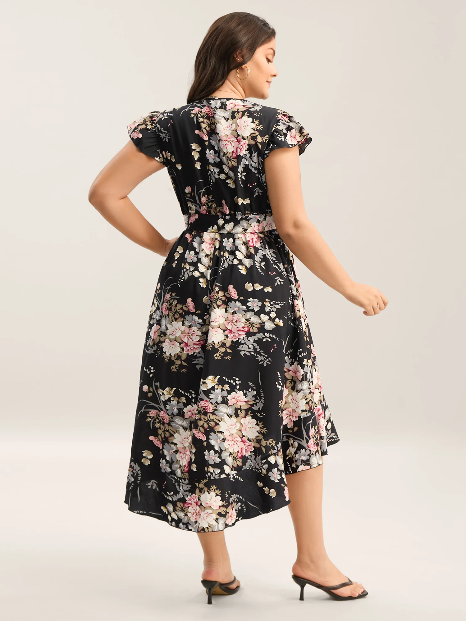 Midnight Blooms Wrap A-Line Midi Dress - Image 5