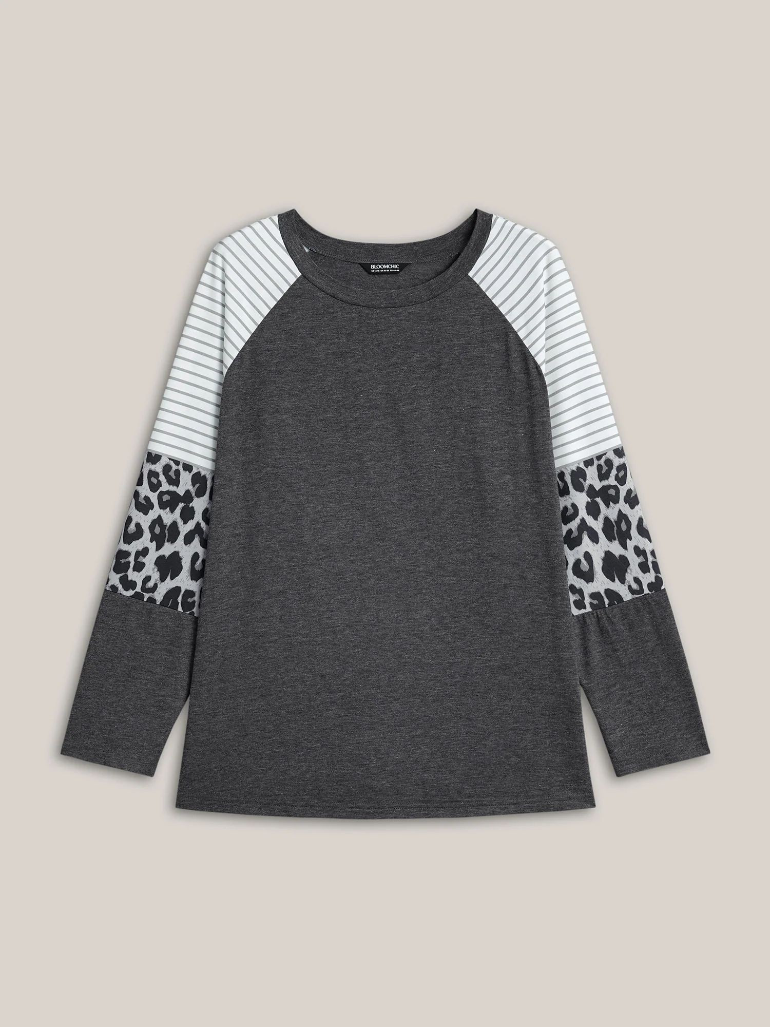 Mixed Leopard Print Raglan Sleeve T-Shirt - Image 8