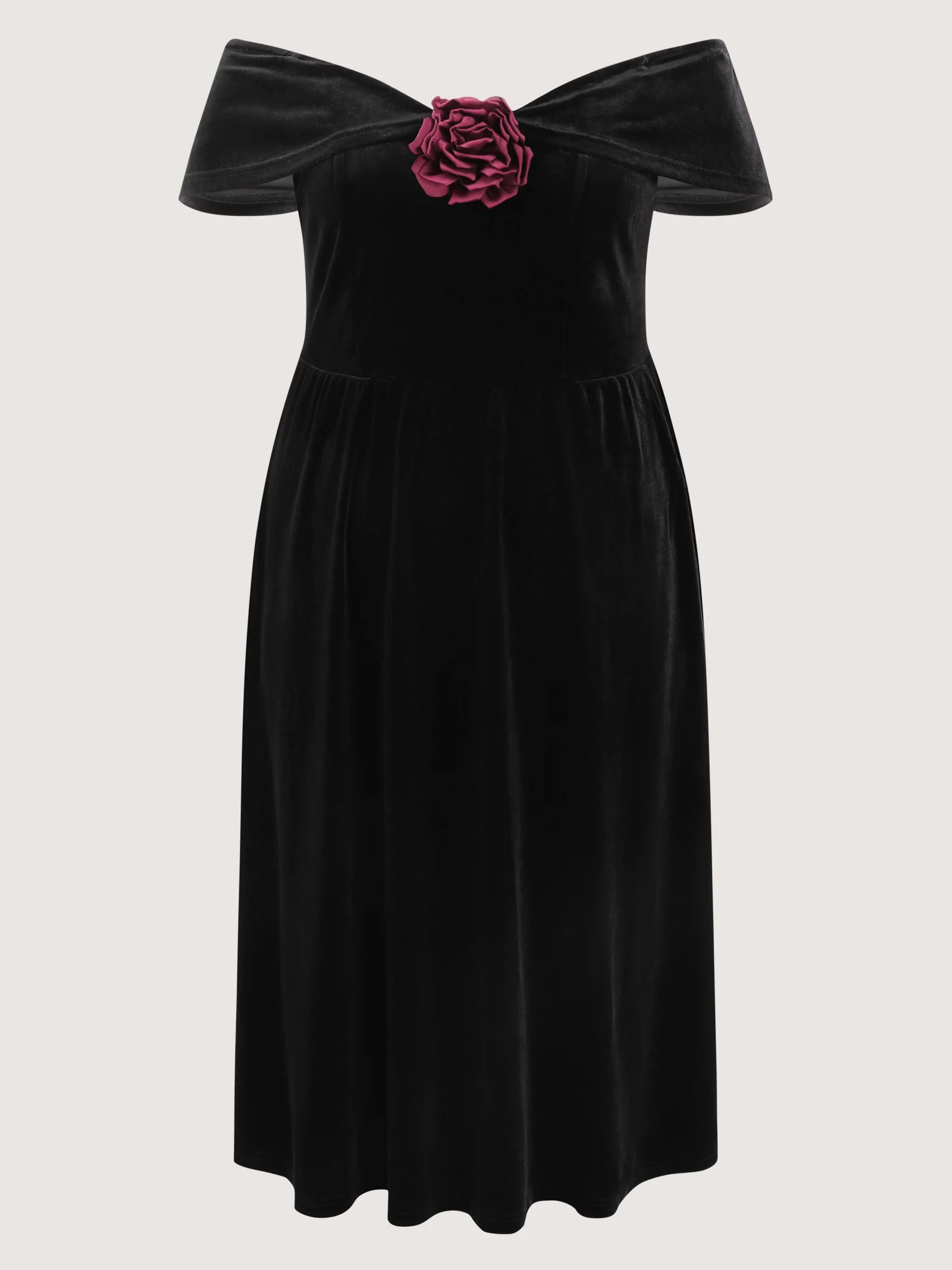 Off-Shoulder 3D Floral Detail Midi Dress - Image 7